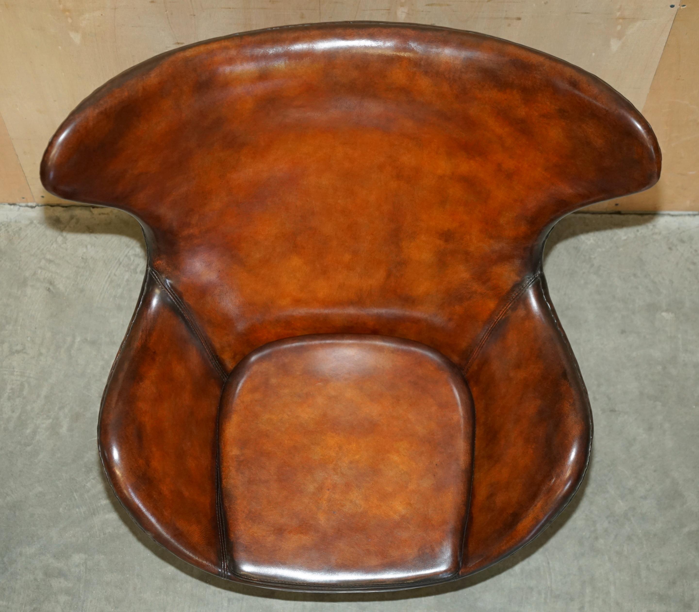 1 of 2 Vintage Fully Restored Fritz Hansen Style Egg Chair Whisky Brown Leather For Sale 6