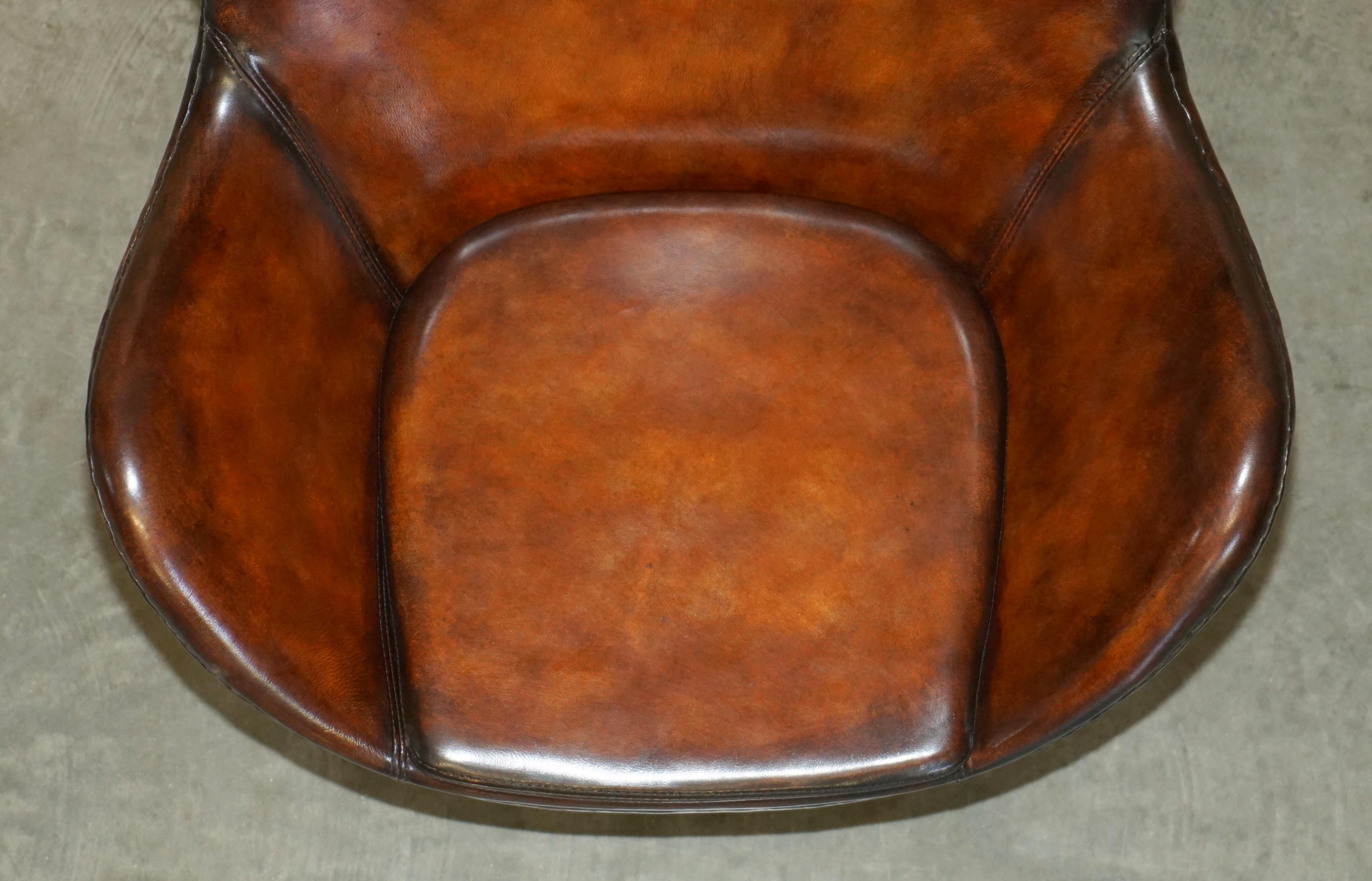 1 of 2 Vintage Fully Restored Fritz Hansen Style Egg Chair Whisky Brown Leather For Sale 7
