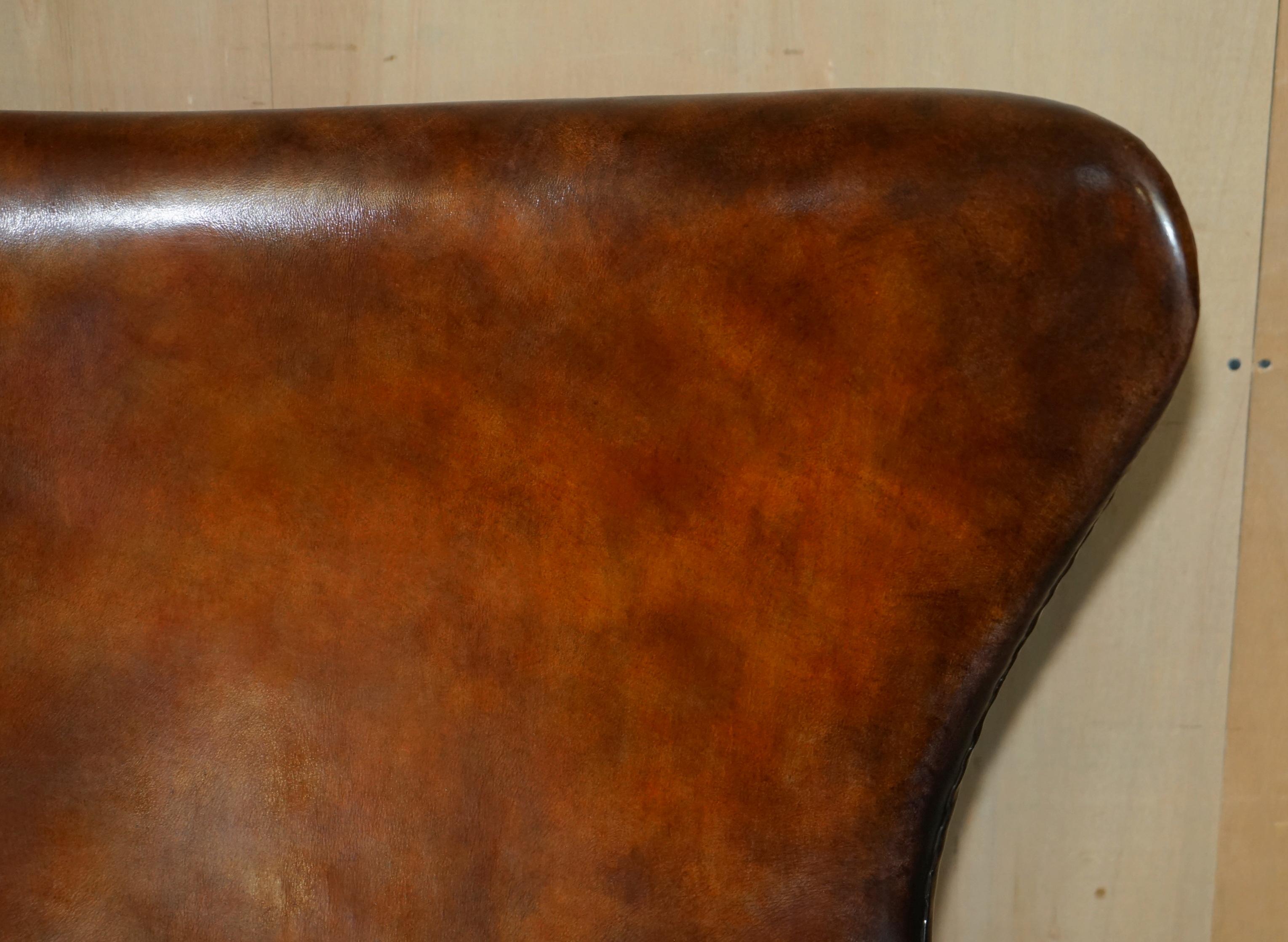 Hand-Crafted 1 of 2 Vintage Fully Restored Fritz Hansen Style Egg Chair Whisky Brown Leather For Sale