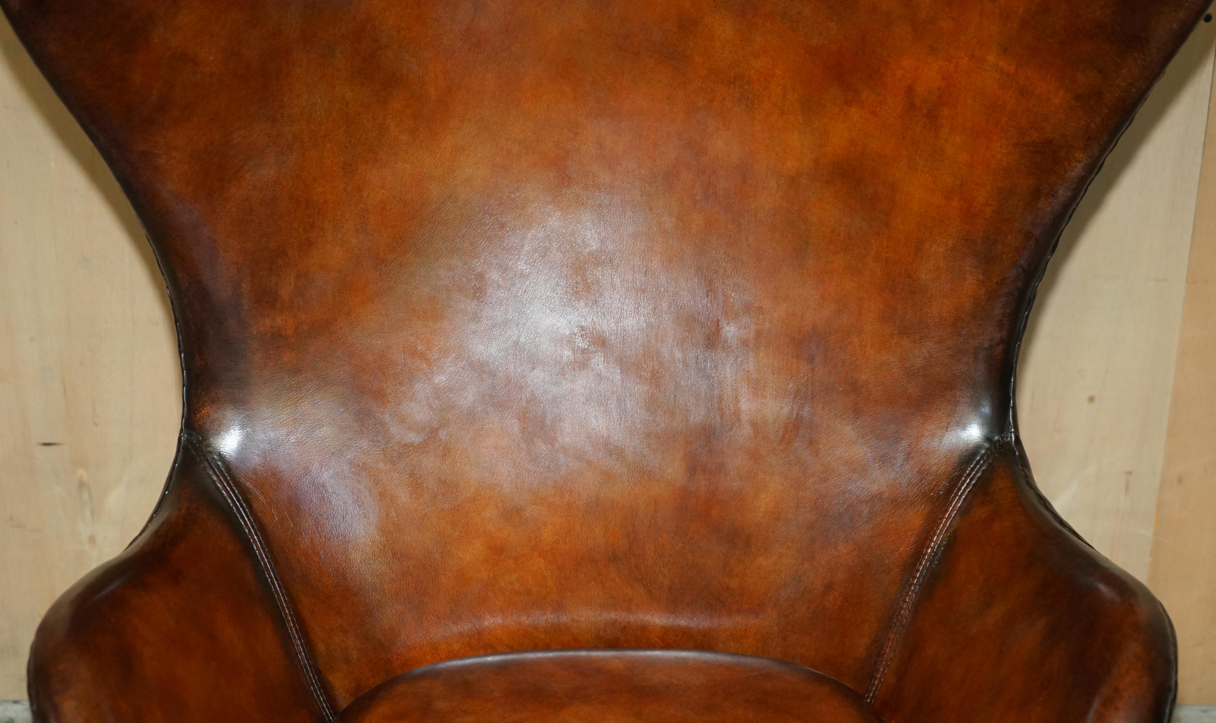 20th Century 1 of 2 Vintage Fully Restored Fritz Hansen Style Egg Chair Whisky Brown Leather For Sale
