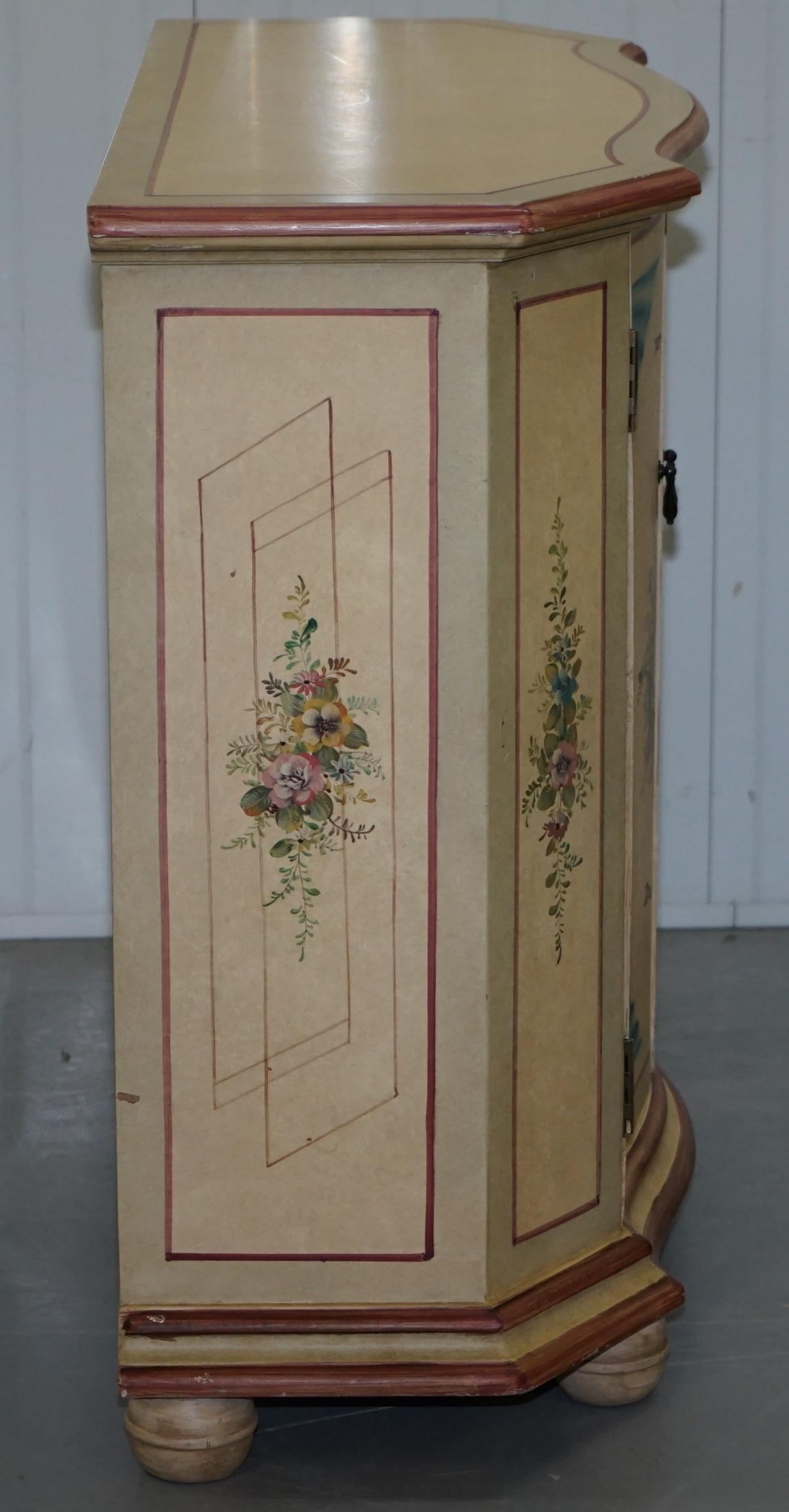 1 of 2 Vintage Painted Flowers French Serpentine Fronted Sideboards Cupboards 4