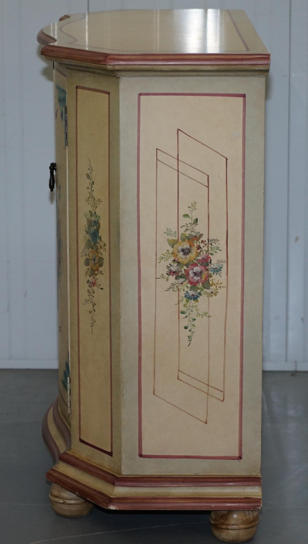 1 of 2 Vintage Painted Flowers French Serpentine Fronted Sideboards Cupboards 7
