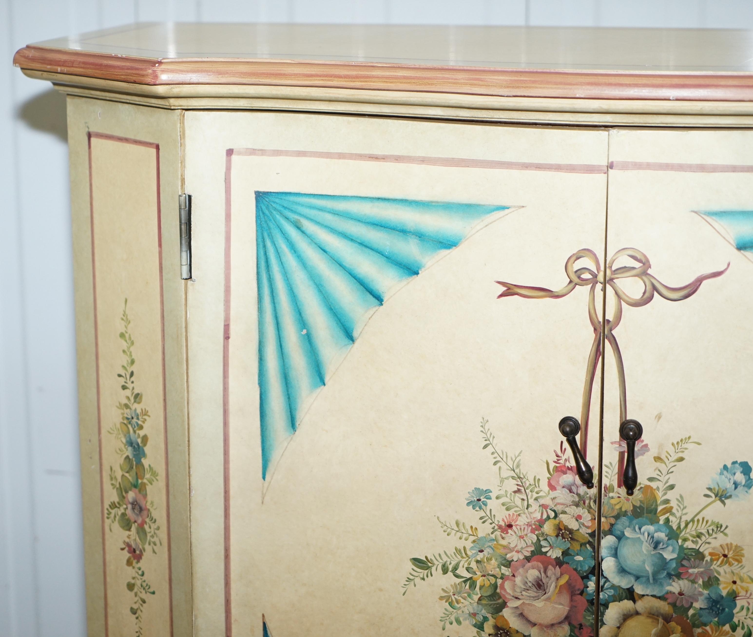 1 of 2 Vintage Painted Flowers French Serpentine Fronted Sideboards Cupboards 2