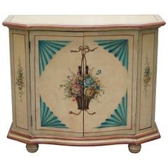 1 of 2 Vintage Painted Flowers French Serpentine Fronted Sideboards Cupboards