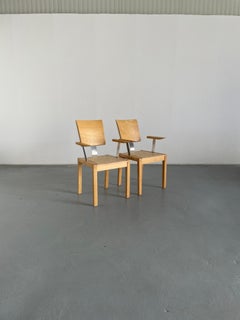1 of 2 Vintage Postmodern Geometrical Beechwood and Cane Dining Armchairs, 1990s