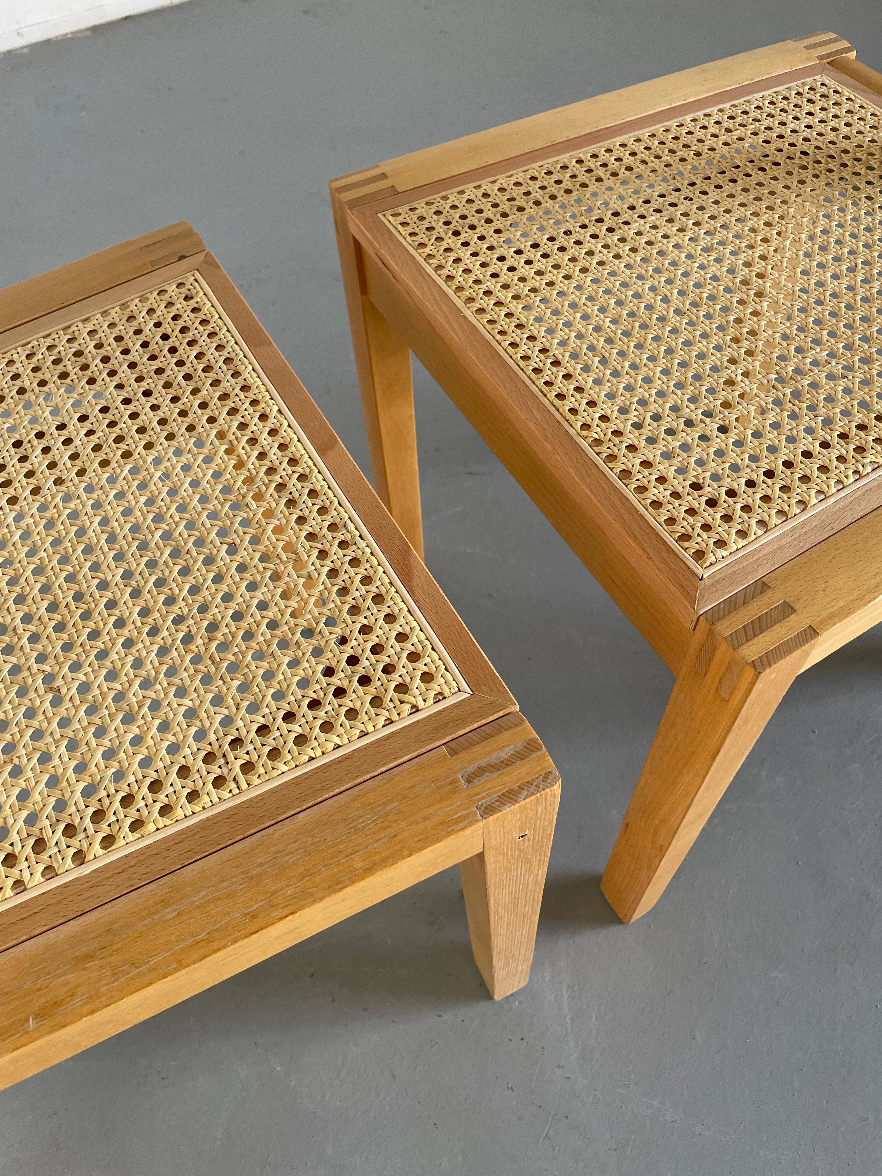 1 of 2 Vintage Postmodern Geometrical Beechwood and Cane Dining Chairs, 1990s For Sale 2