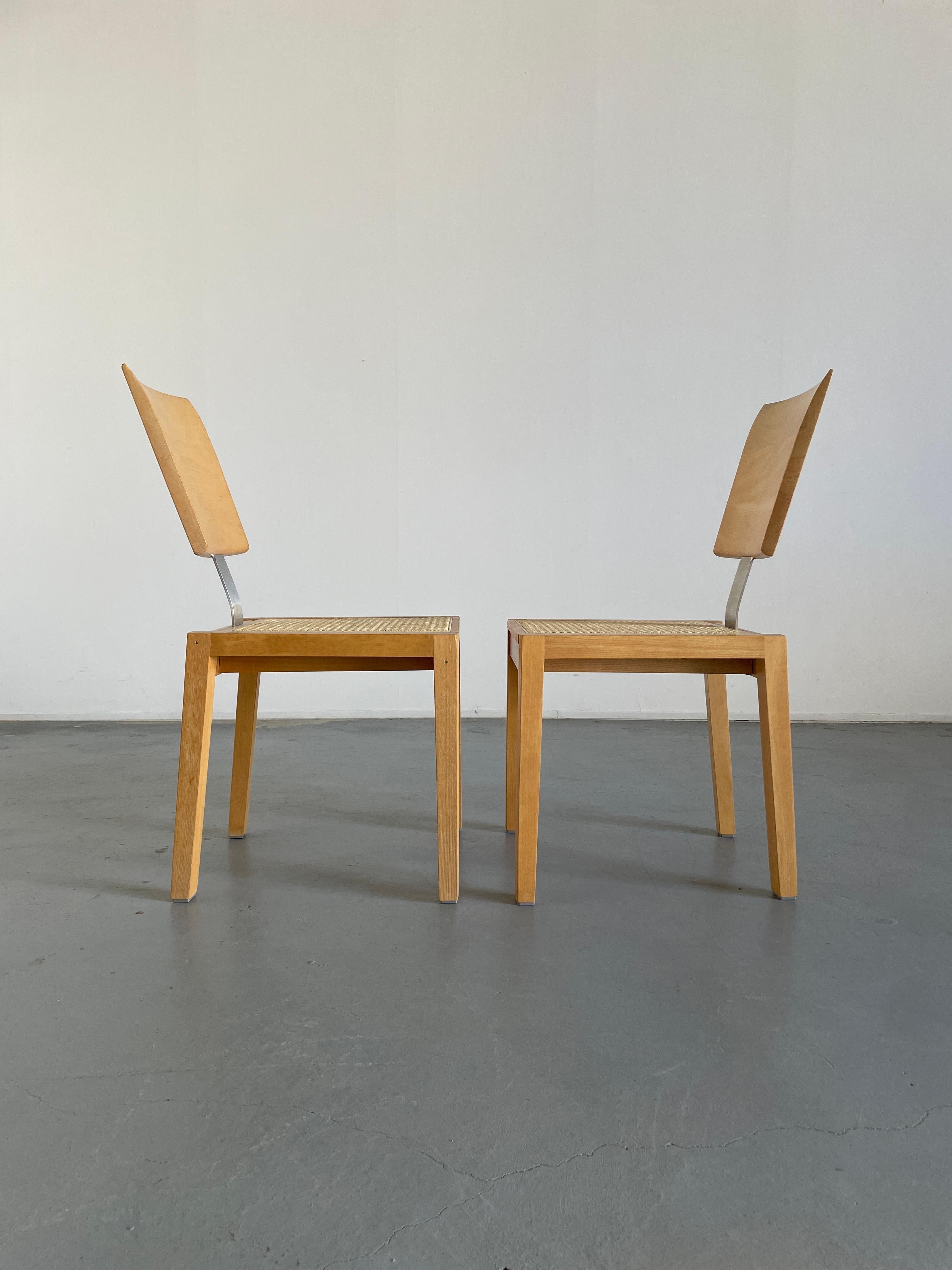 1 of 2 Vintage Postmodern Geometrical Beechwood and Cane Dining Chairs, 1990s In Good Condition For Sale In Zagreb, HR