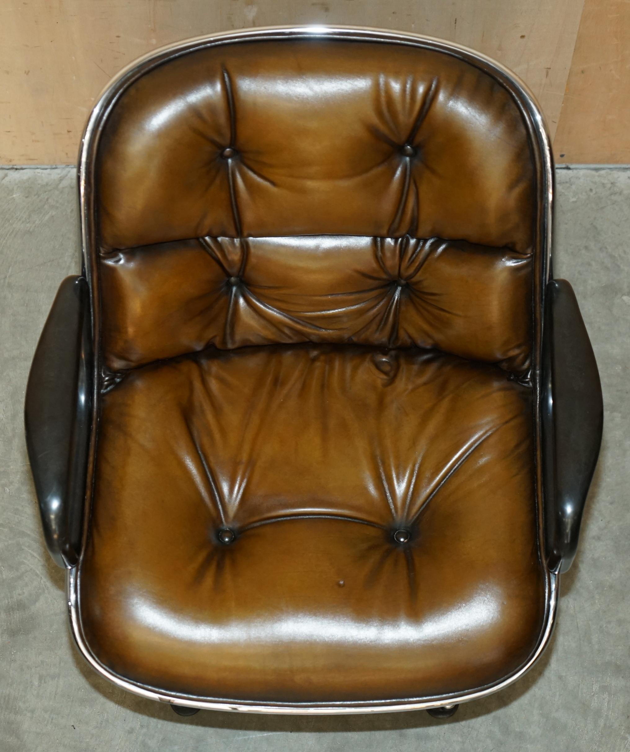 1 OF 2 VINTAGE UNIQUE CHARLES POLLOCK KNOLL RESTORED BROWN LEATHER OFFICE CHAiRS For Sale 9