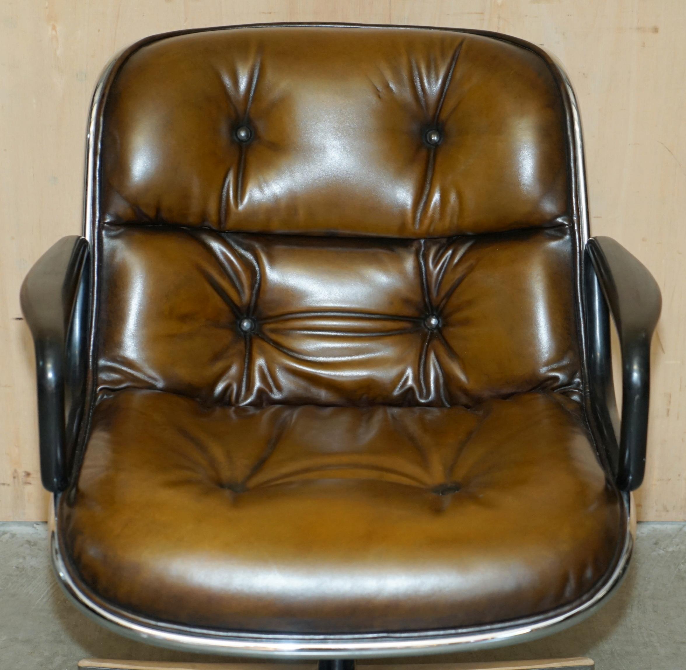 English 1 OF 2 VINTAGE UNIQUE CHARLES POLLOCK KNOLL RESTORED BROWN LEATHER OFFICE CHAiRS For Sale