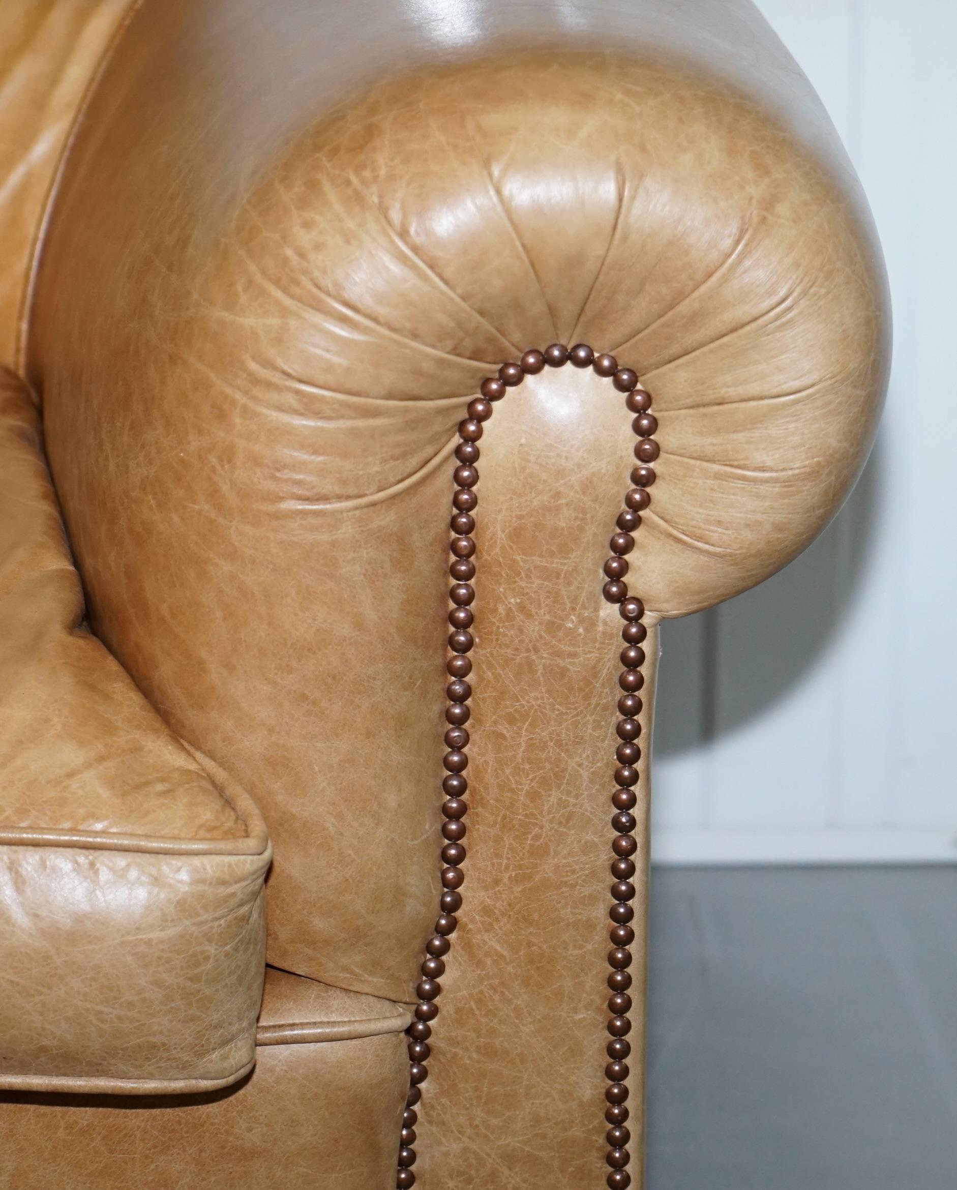 1 of 2 Vintage Victorian Style Restored Brown Leather Club Sofas Coil Sprung For Sale 4