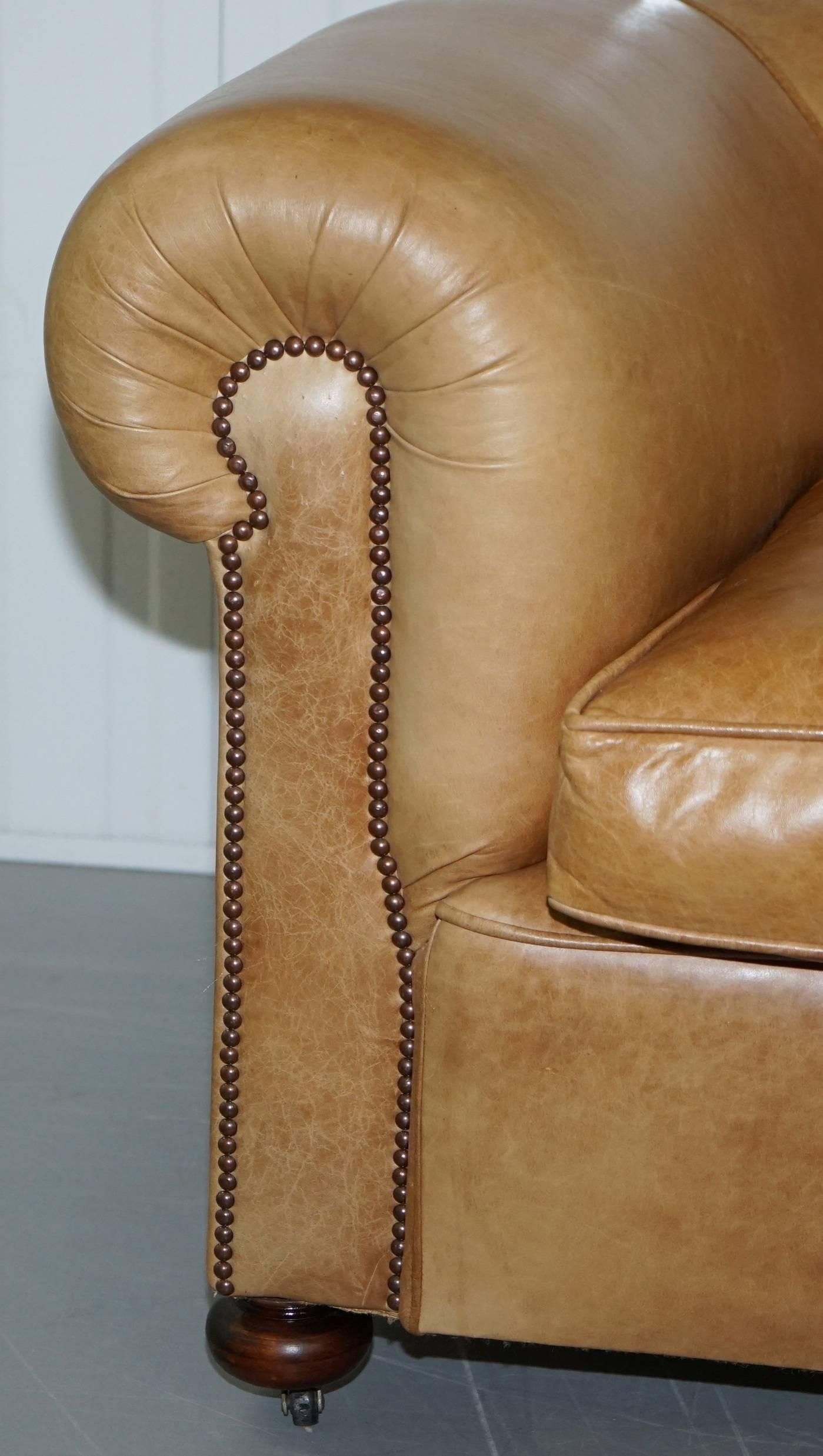 1 of 2 Vintage Victorian Style Restored Brown Leather Club Sofas Coil Sprung For Sale 5