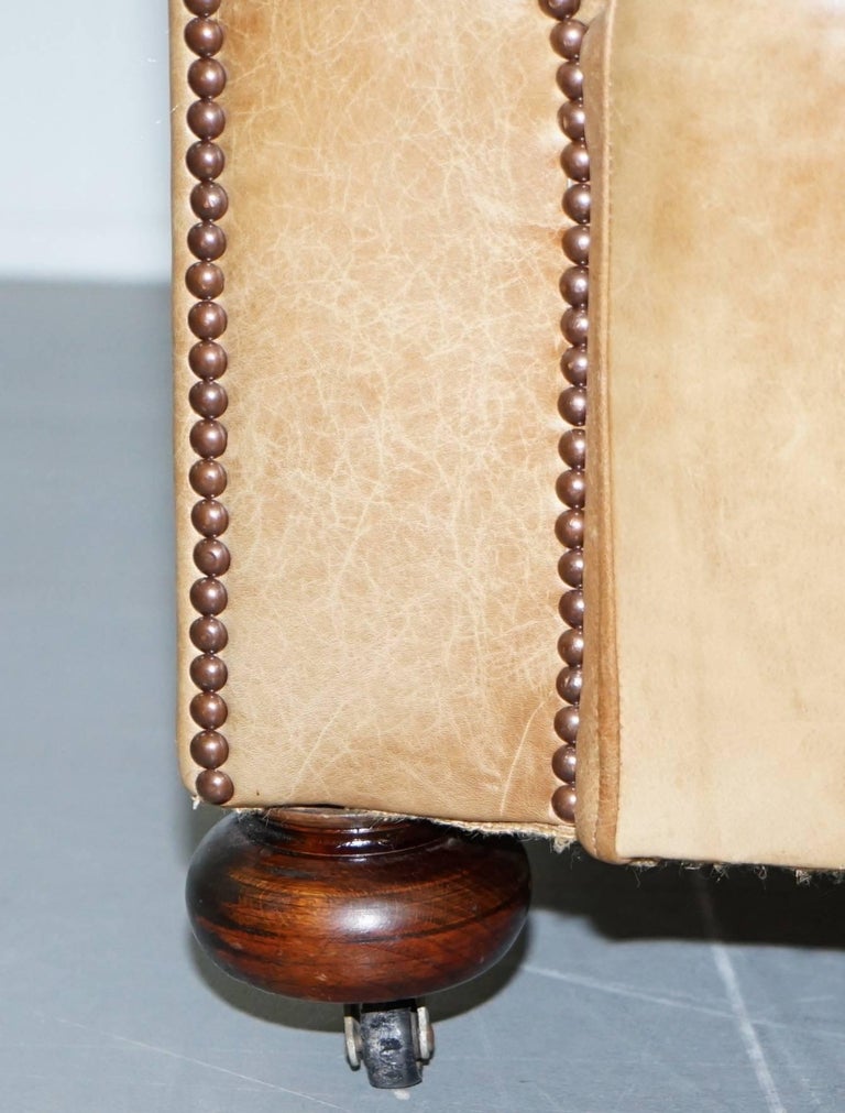 1 of 2 Vintage Victorian Style Restored Brown Leather Club Sofas Coil ...