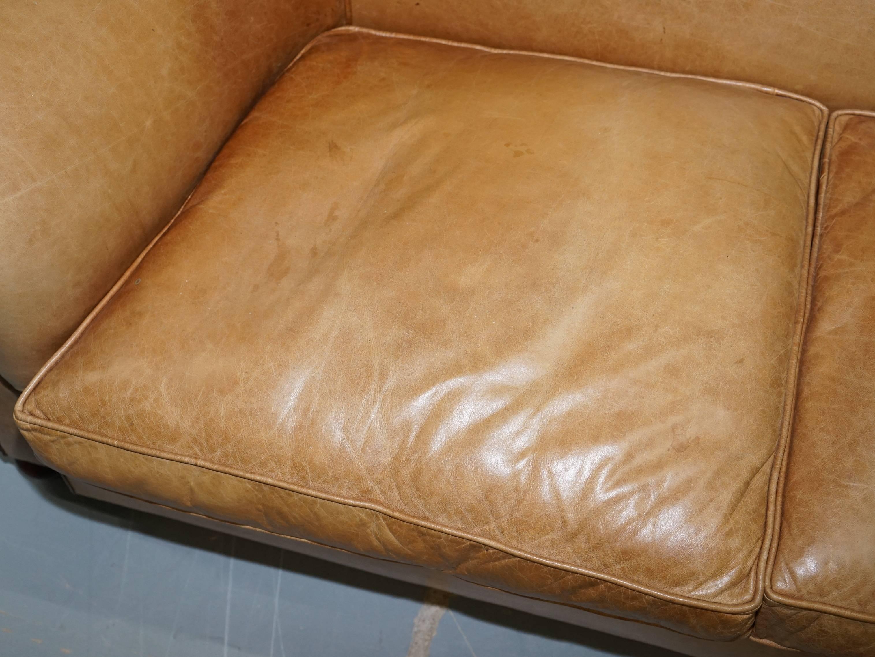 1 of 2 Vintage Victorian Style Restored Brown Leather Club Sofas Coil Sprung For Sale 8