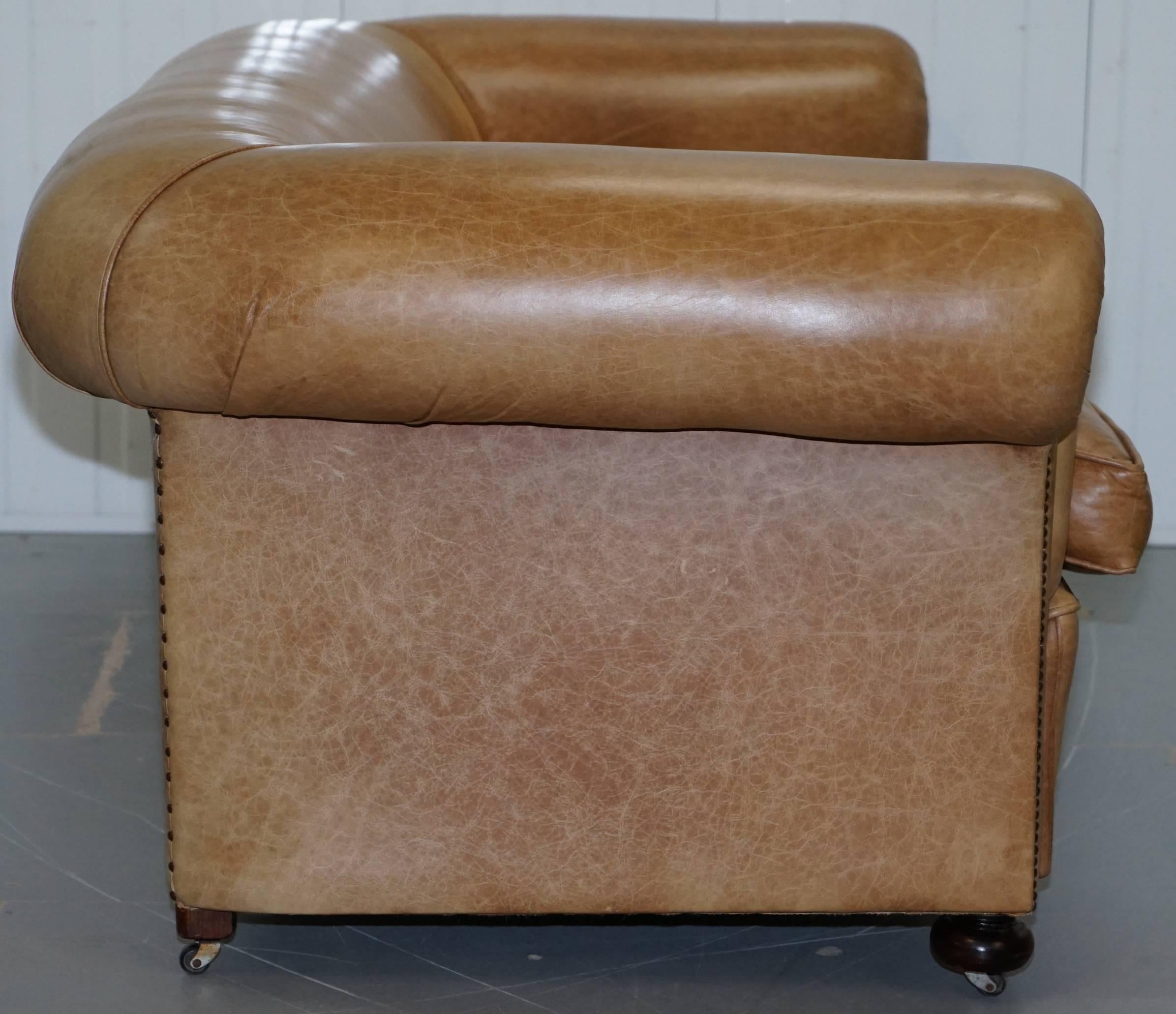 1 of 2 Vintage Victorian Style Restored Brown Leather Club Sofas Coil Sprung For Sale 10