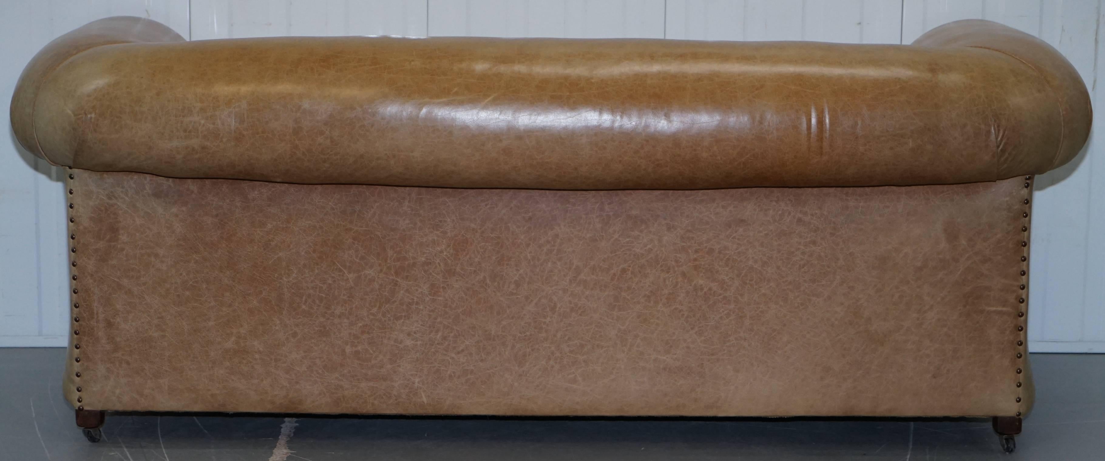 1 of 2 Vintage Victorian Style Restored Brown Leather Club Sofas Coil Sprung For Sale 11