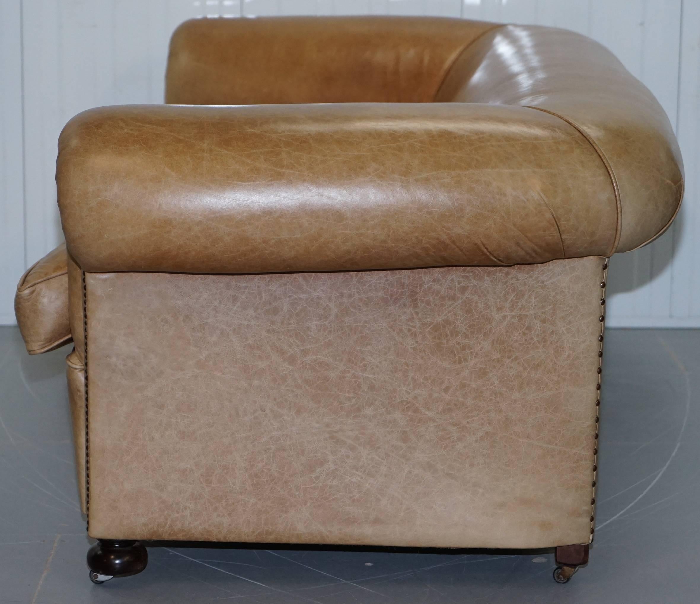 1 of 2 Vintage Victorian Style Restored Brown Leather Club Sofas Coil Sprung For Sale 12