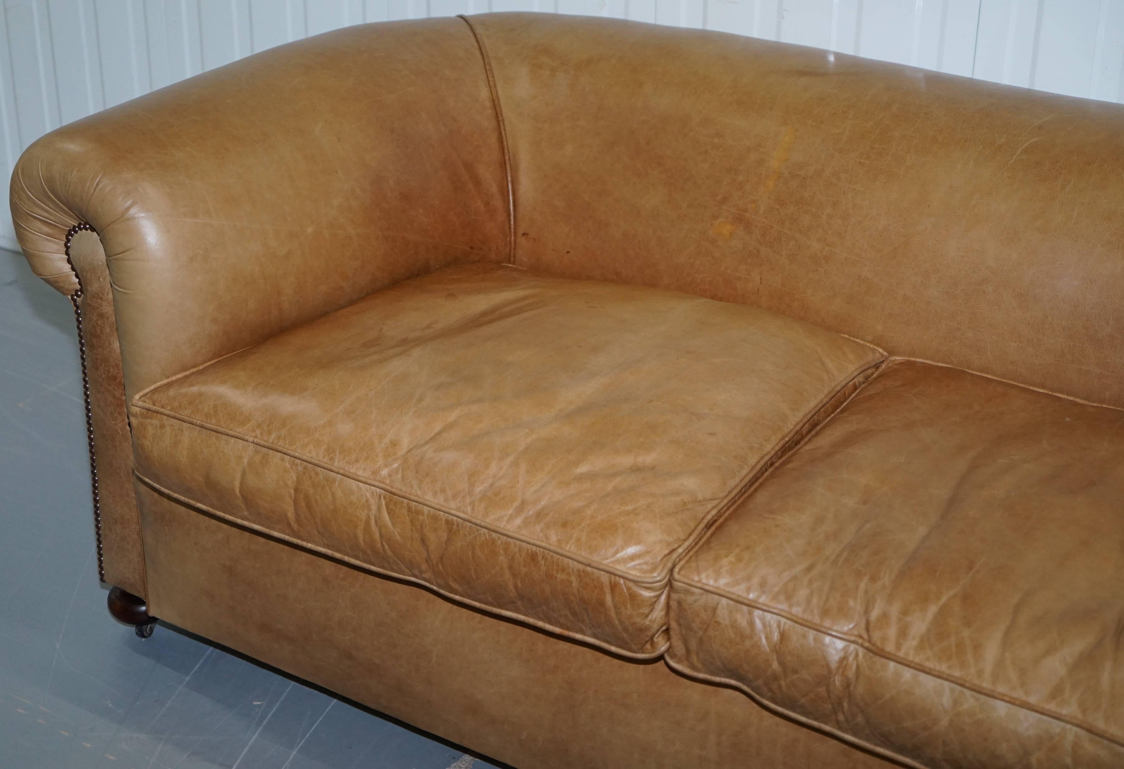 British 1 of 2 Vintage Victorian Style Restored Brown Leather Club Sofas Coil Sprung For Sale