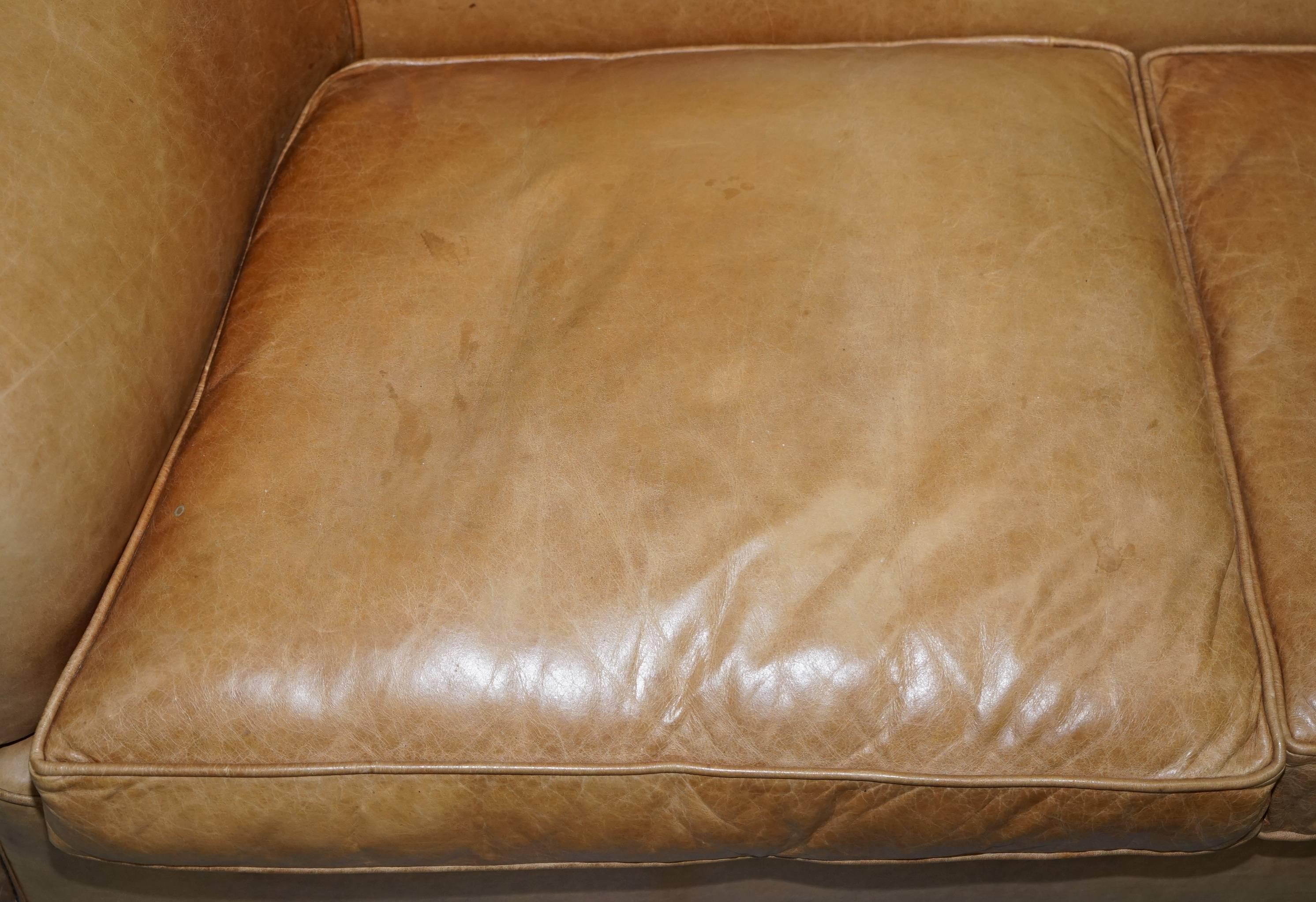 19th Century 1 of 2 Vintage Victorian Style Restored Brown Leather Club Sofas Coil Sprung For Sale