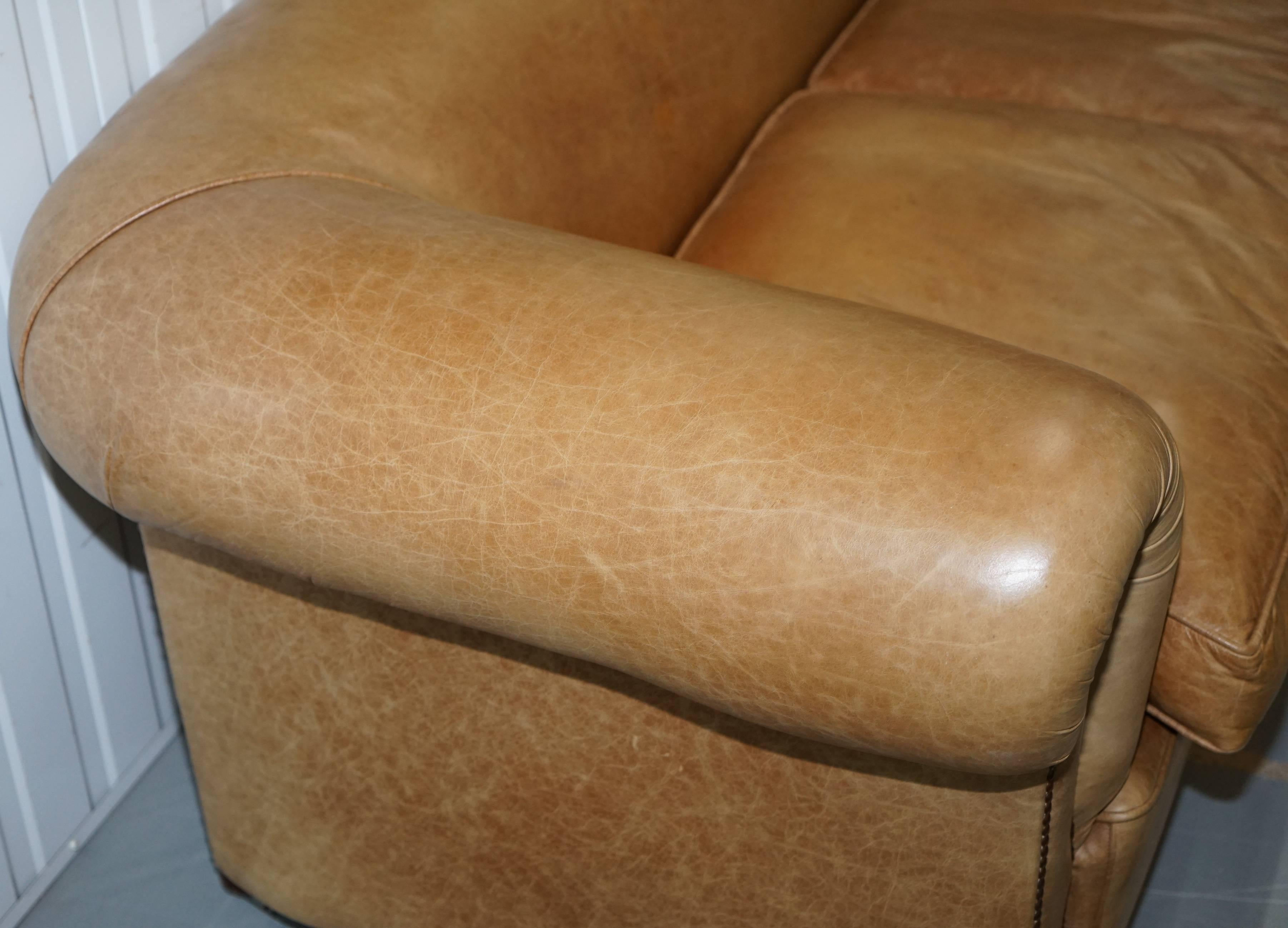 1 of 2 Vintage Victorian Style Restored Brown Leather Club Sofas Coil Sprung For Sale 2