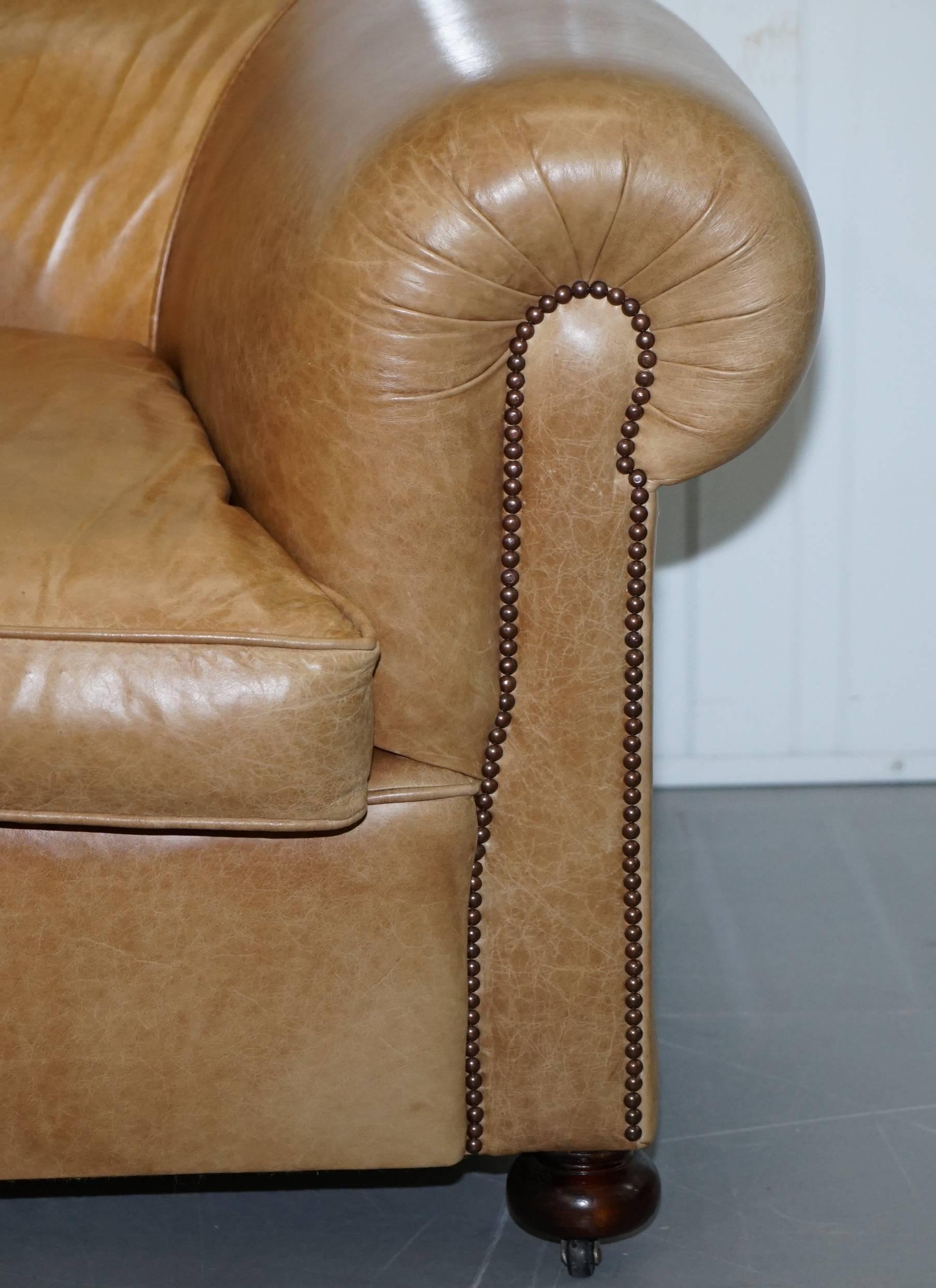 1 of 2 Vintage Victorian Style Restored Brown Leather Club Sofas Coil Sprung For Sale 3