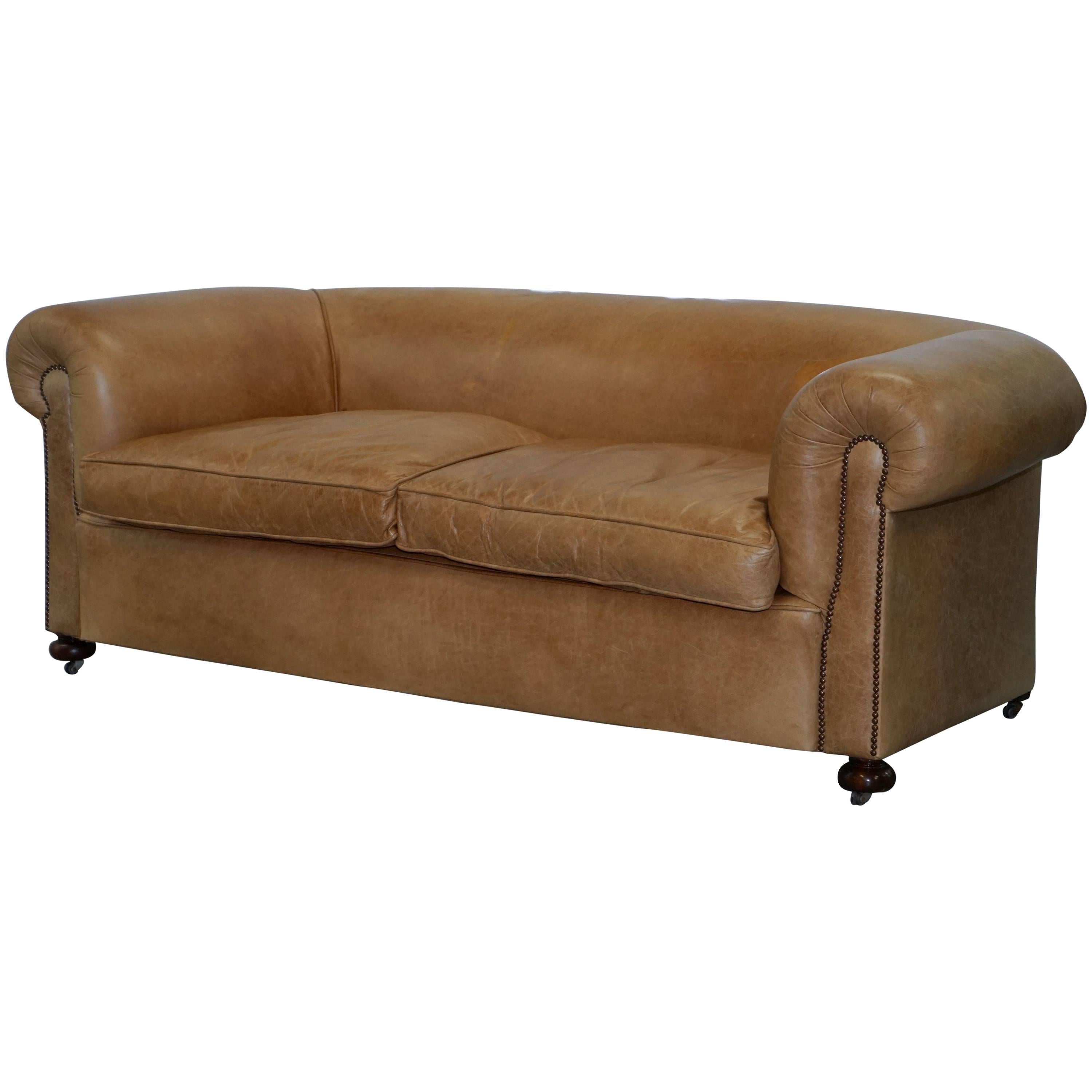 1 of 2 Vintage Victorian Style Restored Brown Leather Club Sofas Coil Sprung For Sale