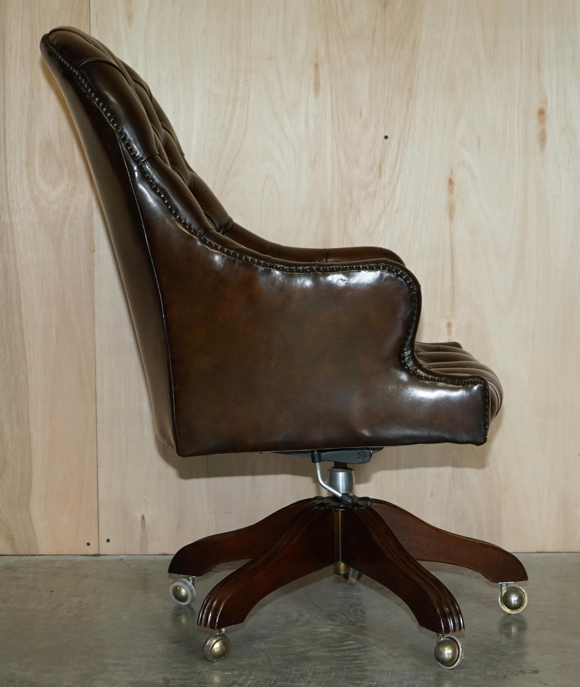 1 of 2 Wade England Restored Chesterfield Swivel Brown Leather Captains Chairs 3