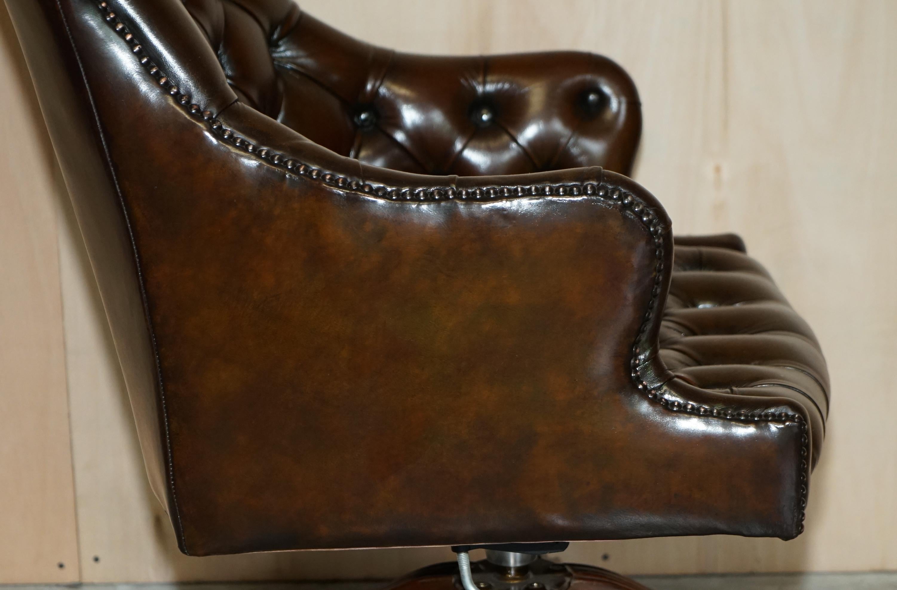 1 of 2 Wade England Restored Chesterfield Swivel Brown Leather Captains Chairs 4