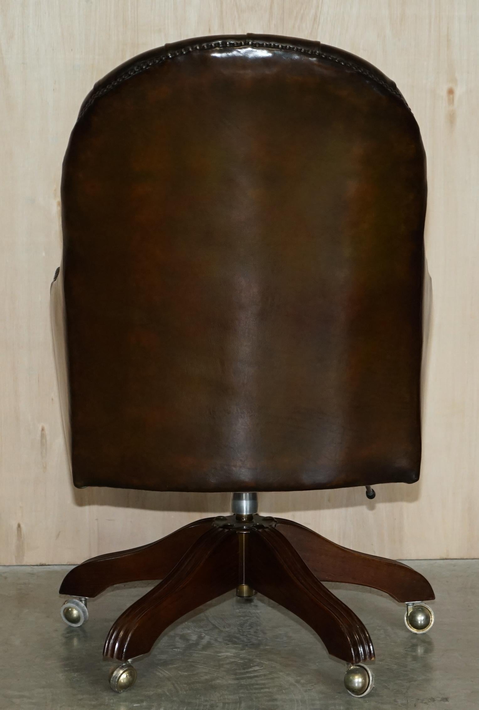 1 of 2 Wade England Restored Chesterfield Swivel Brown Leather Captains Chairs 5