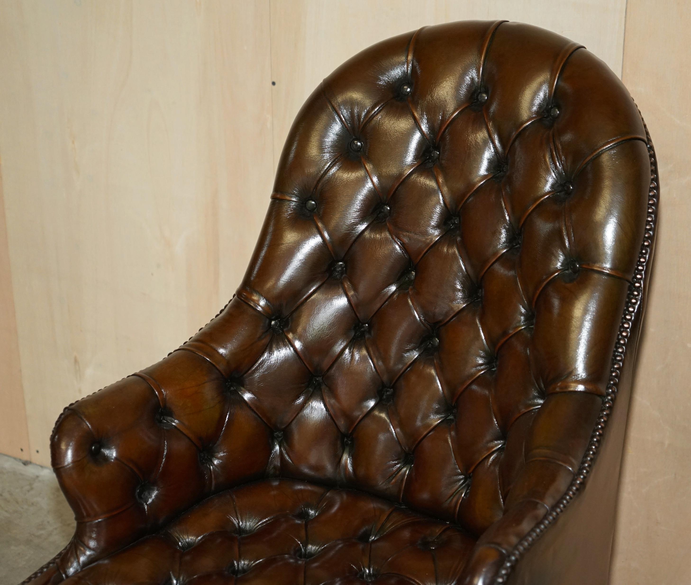 1 of 2 Wade England Restored Chesterfield Swivel Brown Leather Captains Chairs 11