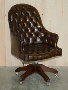 1 of 2 Wade England Restored Chesterfield Swivel Brown Leather Captains Chairs