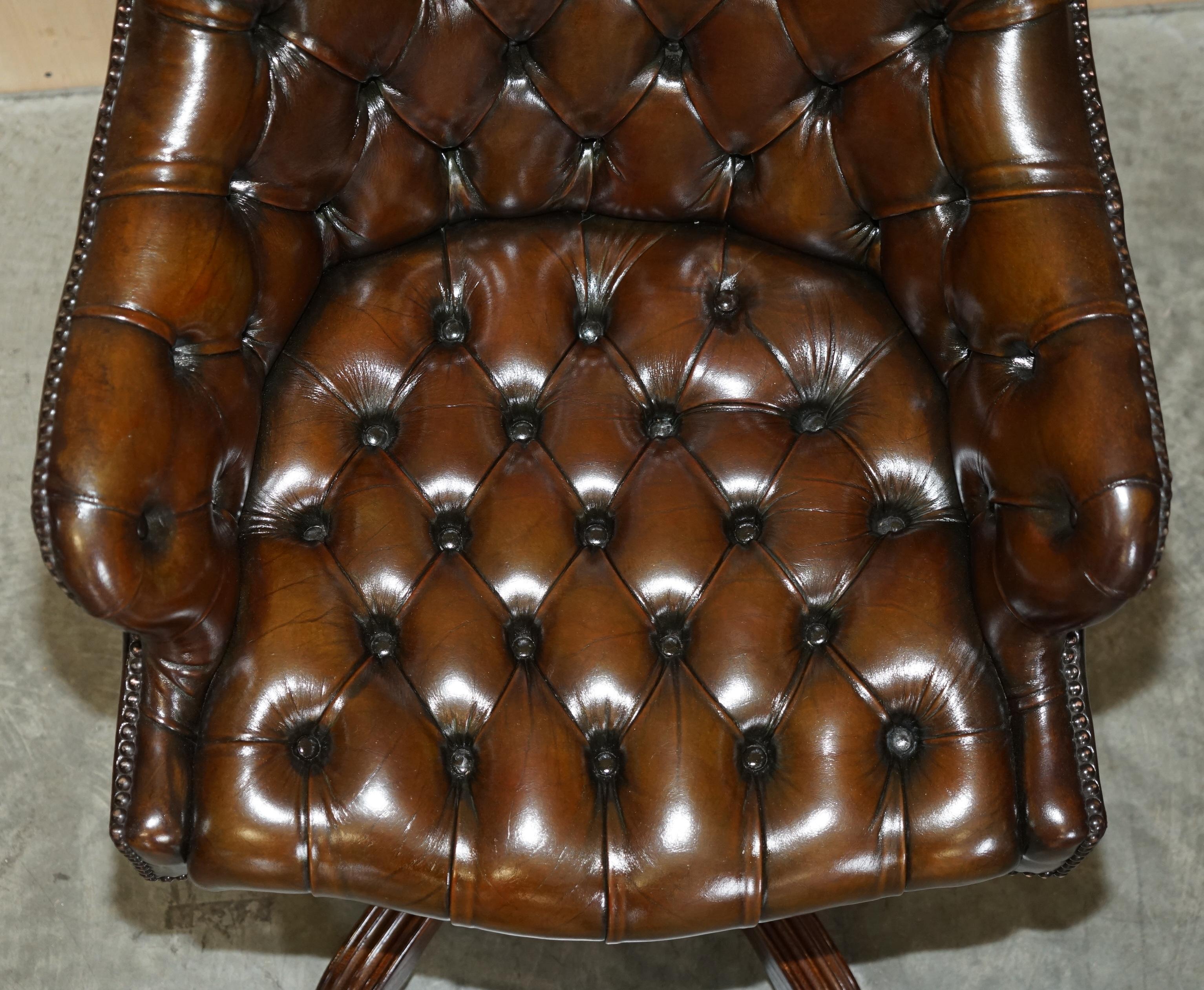 1 of 2 Wade England Restored Chesterfield Swivel Brown Leather Captains Chairs 12