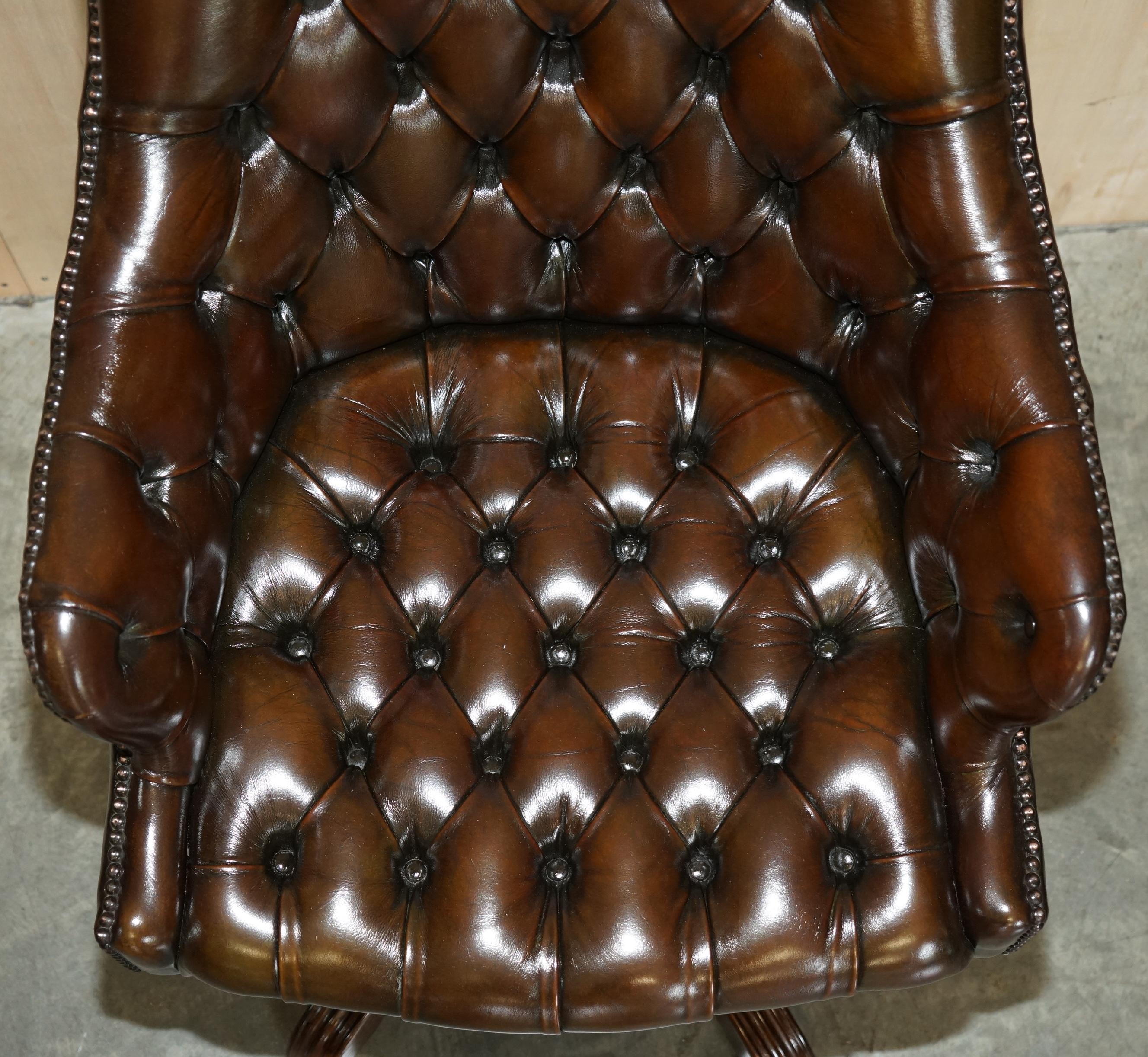 English 1 of 2 Wade England Restored Chesterfield Swivel Brown Leather Captains Chairs