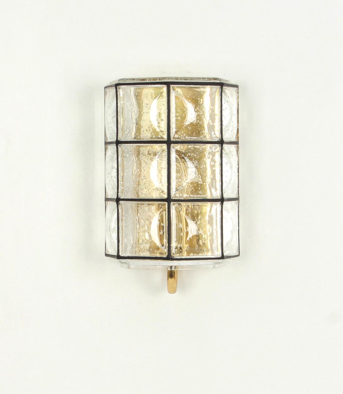 Mid-Century Modern 1 of 2 Wall Lights Sconces Iron Glass by Limburg, Germany, 1960s