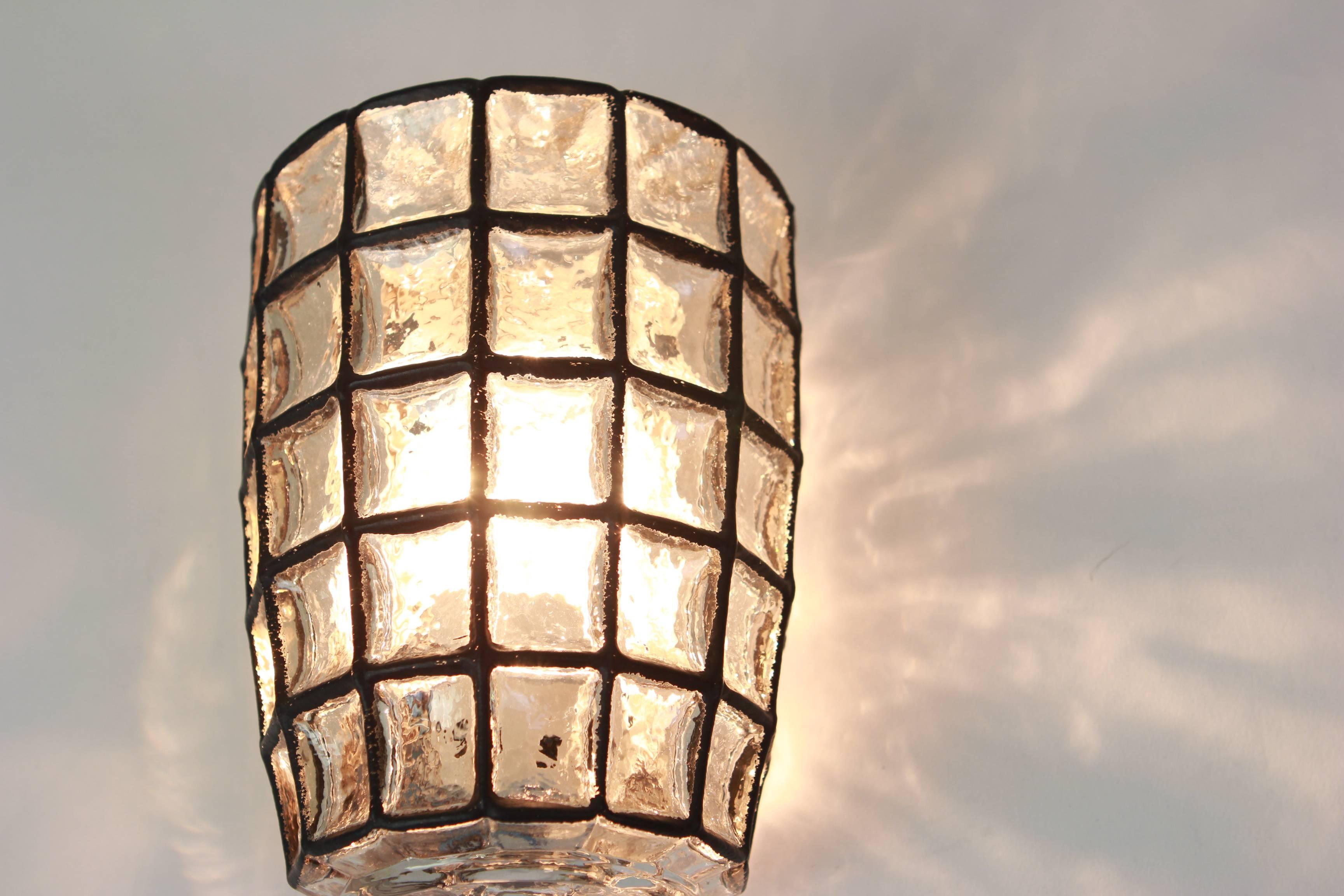 1 of 2 Wall Lights Sconces Iron Glass by Limburg, Germany, 1960s In Good Condition For Sale In Aachen, NRW