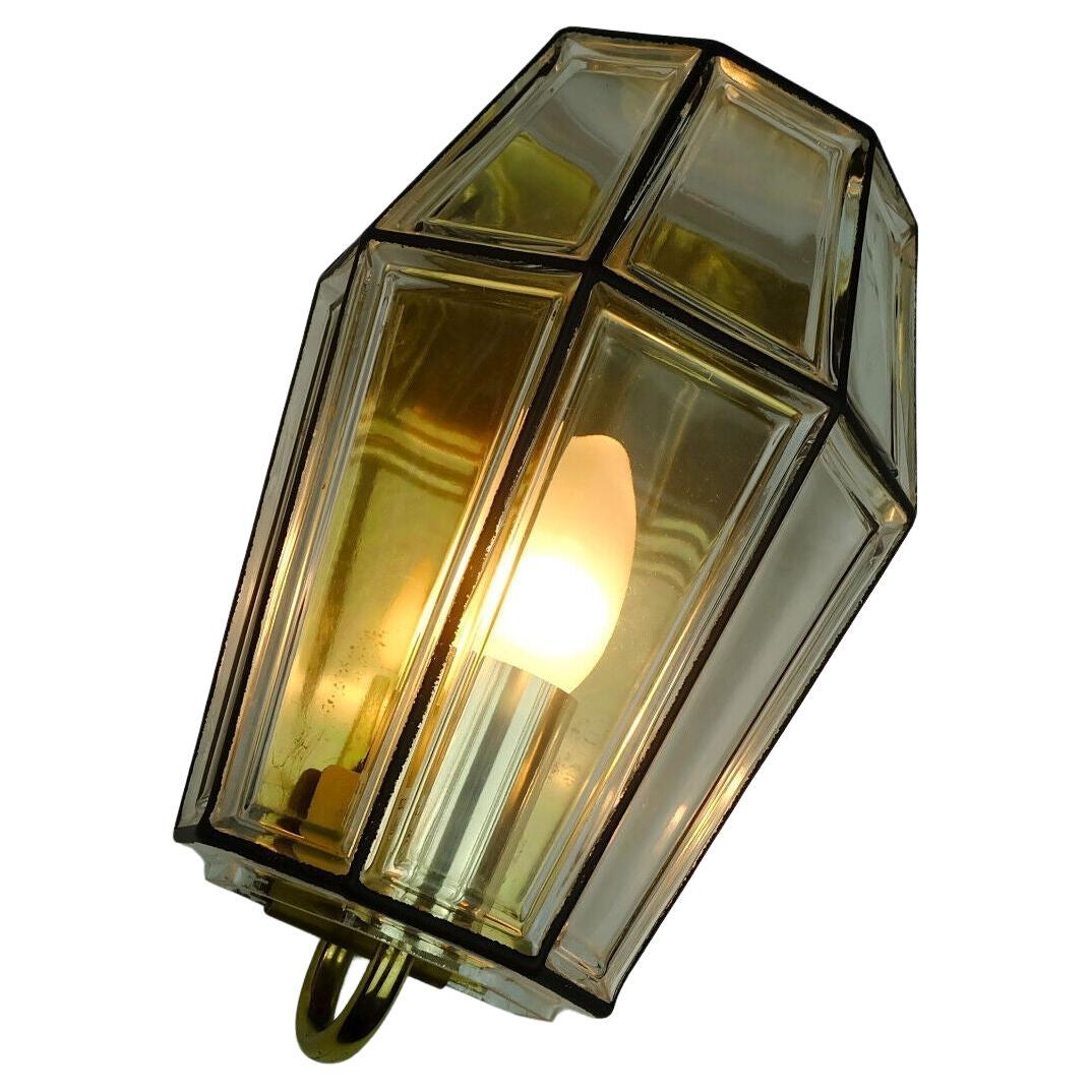 Wall Sconce 1960s Glashuette Limburg Glass and Brass Geometric Design