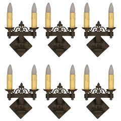 1 of 2 Wrought Iron and Brass Double Sconces