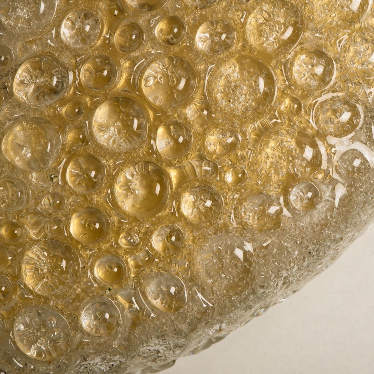 Brass 1 of 2 XL Bubble Blown Murano Glass Flush Mounts or Wall Lights, 1960 For Sale