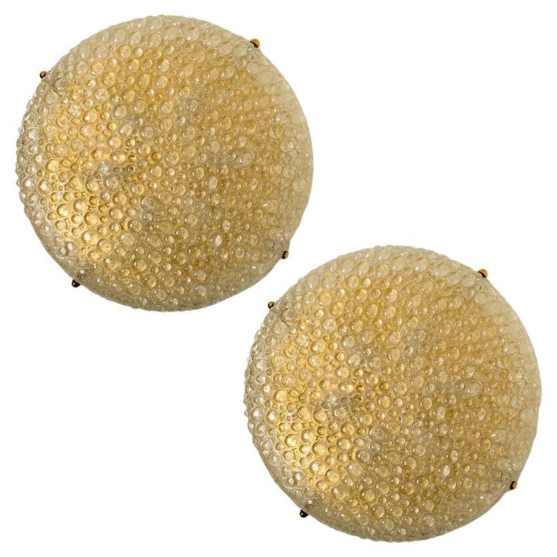 1 di 2 lampade da incasso o da parete in vetro di Murano soffiato a bolle d'aria XL, 1960