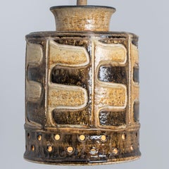 1 of 2 Yellow White Brown Ceramic Pendant Lights, Denmark, 1970