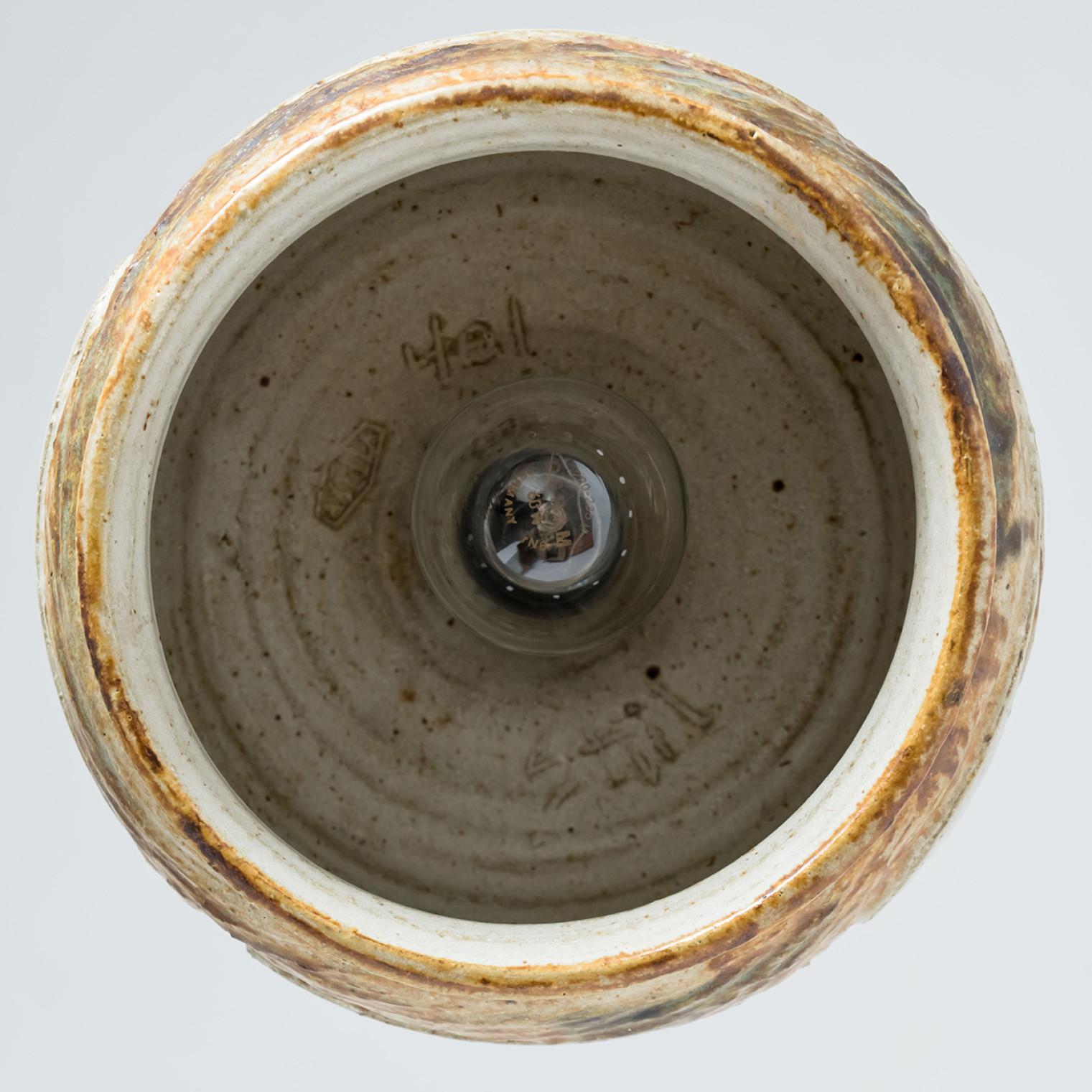 Danish 1 of 2 Yellow White Brown Ceramic Pendant Lights, Denmark, 1970 For Sale