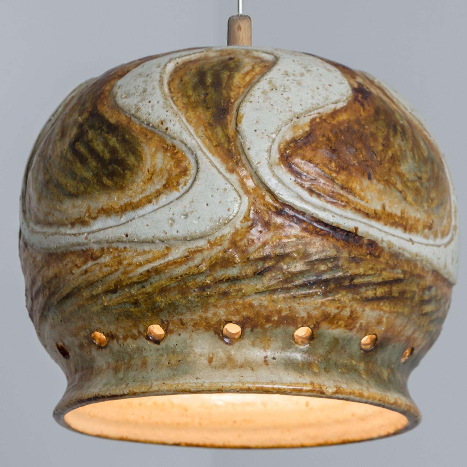 Other 1 of 2 Yellow White Brown Ceramic Pendant Lights, Denmark, 1970 For Sale