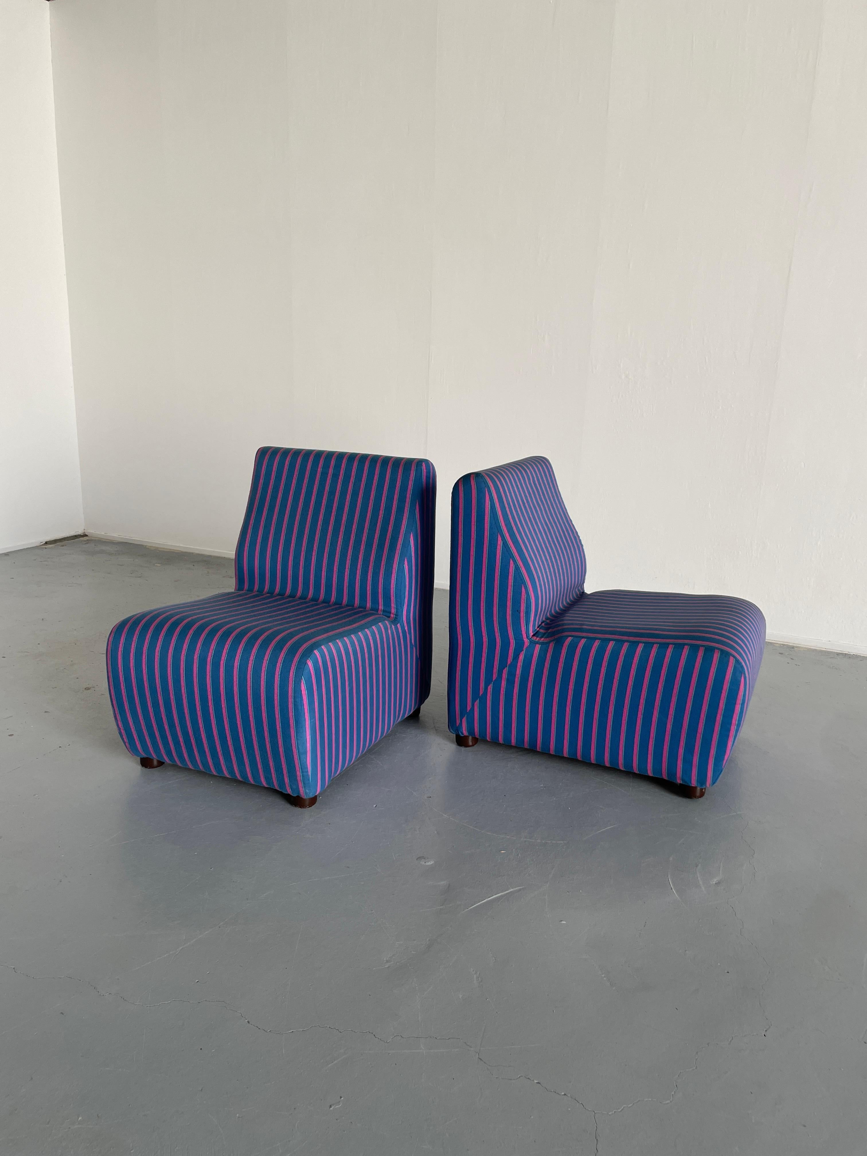 1 of 20 Italian Mid-Century-Modern Striped Blue Modular Sofa Modules, 1970s  6