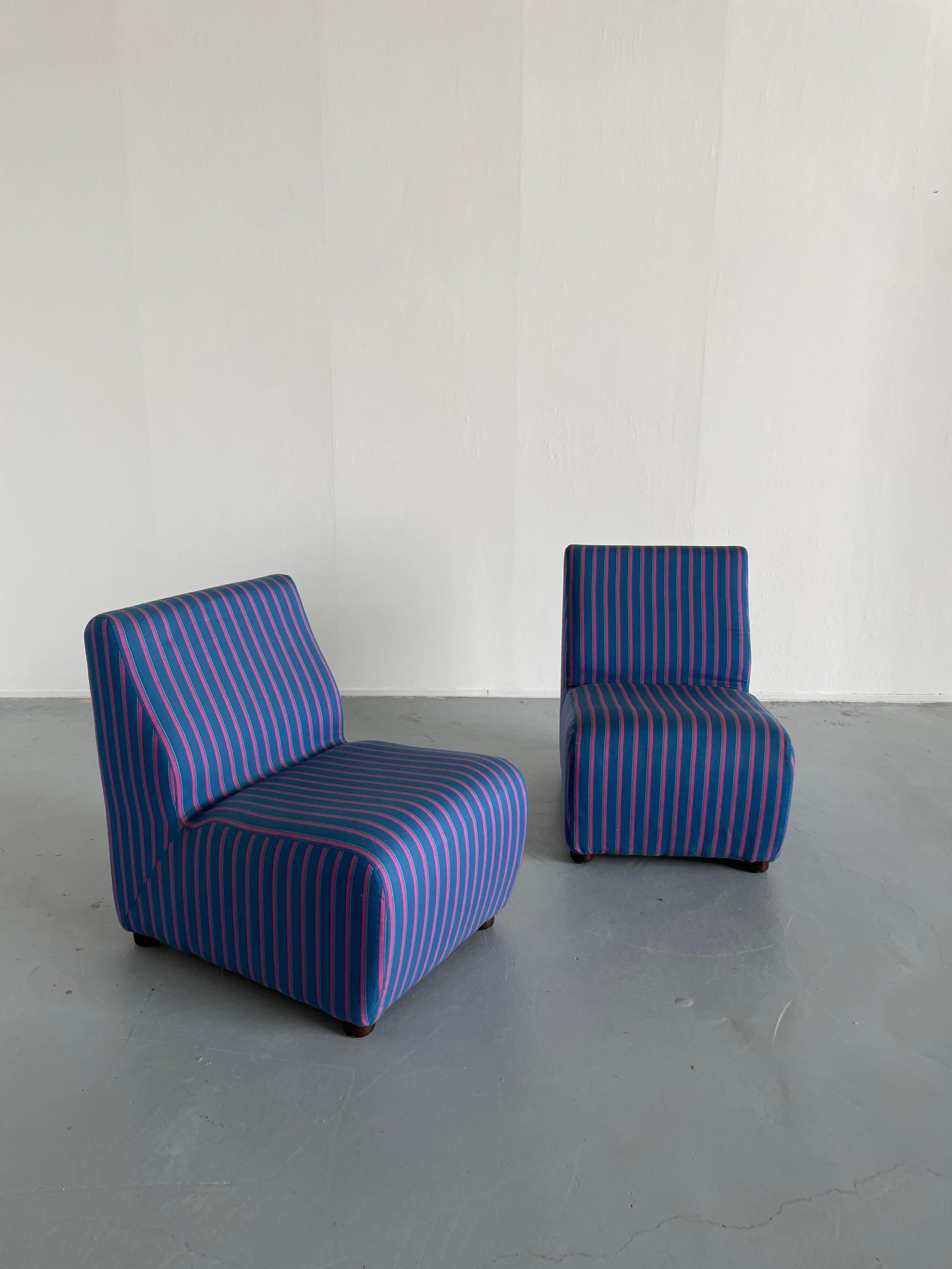 1 of 20 Italian Mid-Century-Modern Striped Blue Modular Sofa Modules, 1970s  9