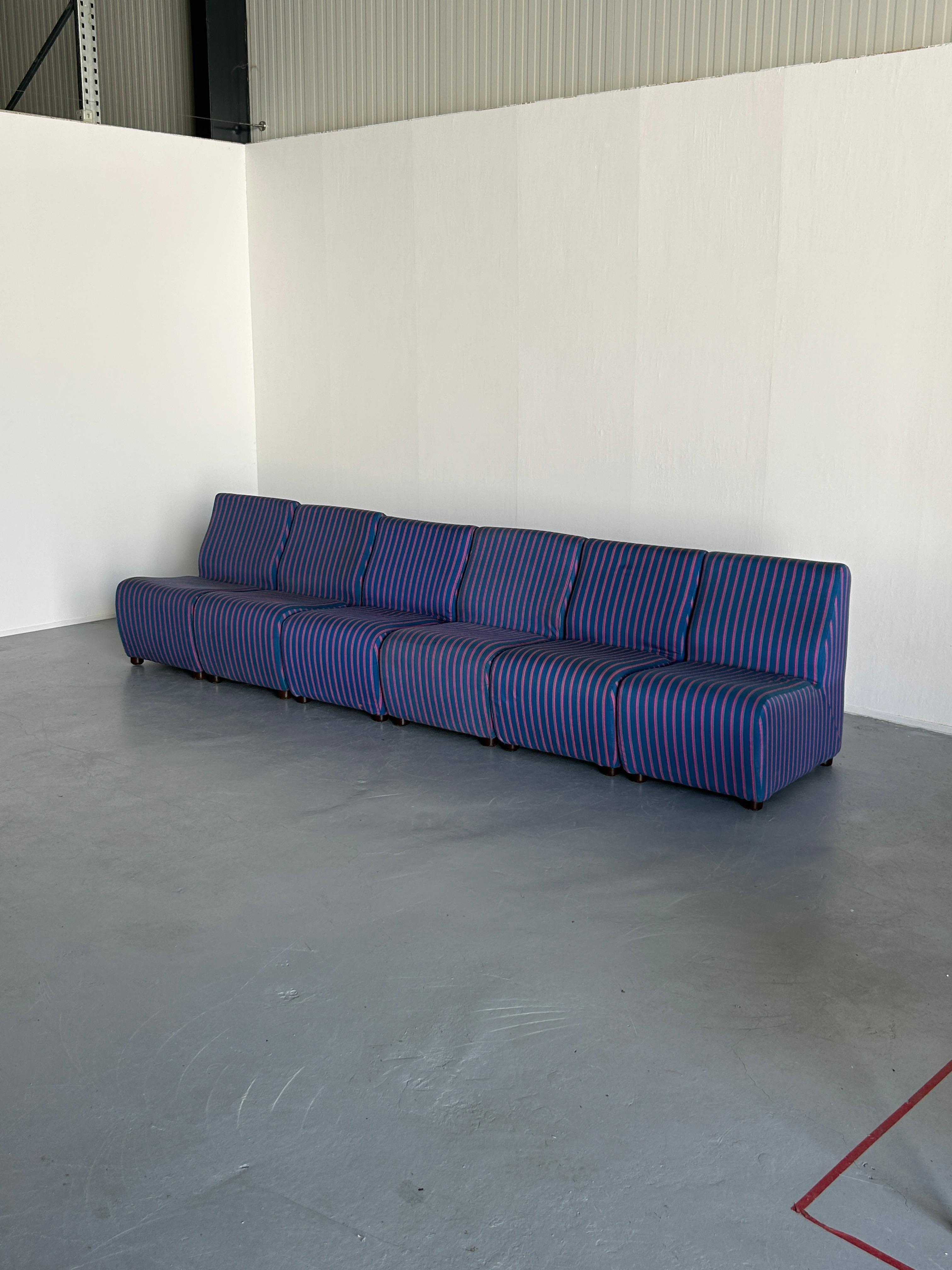 Mid-Century Modern 1 of 20 Italian Mid-Century-Modern Striped Blue Modular Sofa Modules, 1970s 