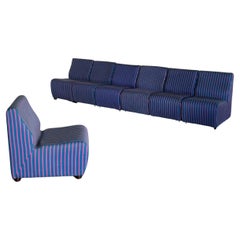 1 of 20 Italian Mid-Century-Modern Striped Blue Modular Sofa Modules, 1970s 