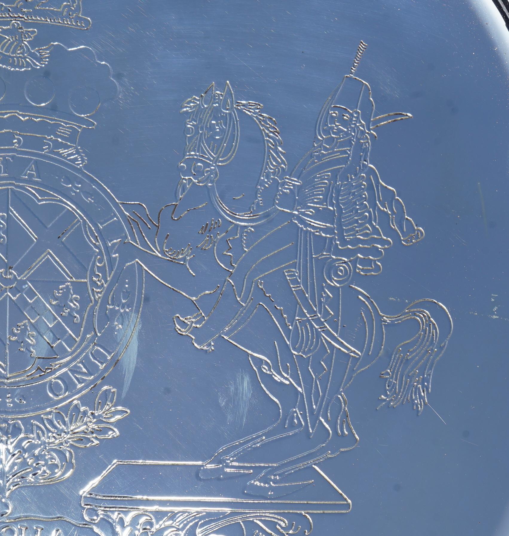 Early 20th Century 1 of 29 Sterling Silver Plated 1918 Armorial Crest Coat of Arms Serving Trays For Sale