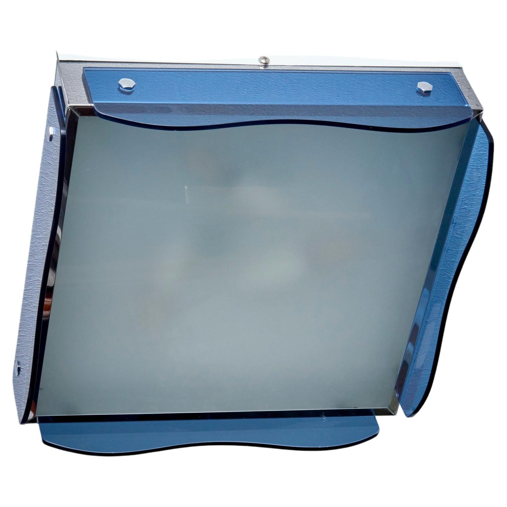 1 of 3 1960s Design Flush Mount in Tinted Blue Glass, Nos Italy