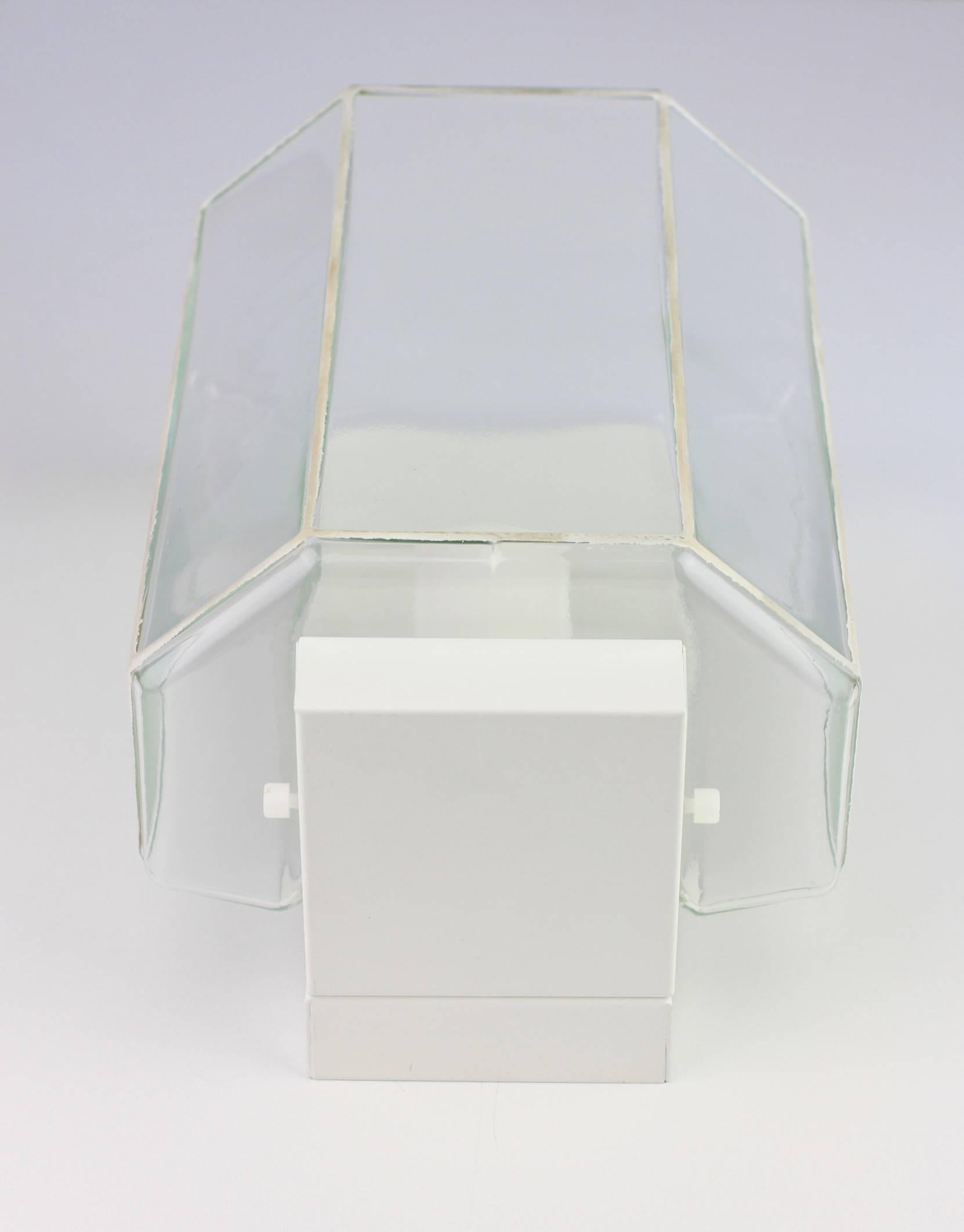 Molded 1 of 3 1970s Minimalist White and Clear Glass Wall Lights by Glashütte Limburg