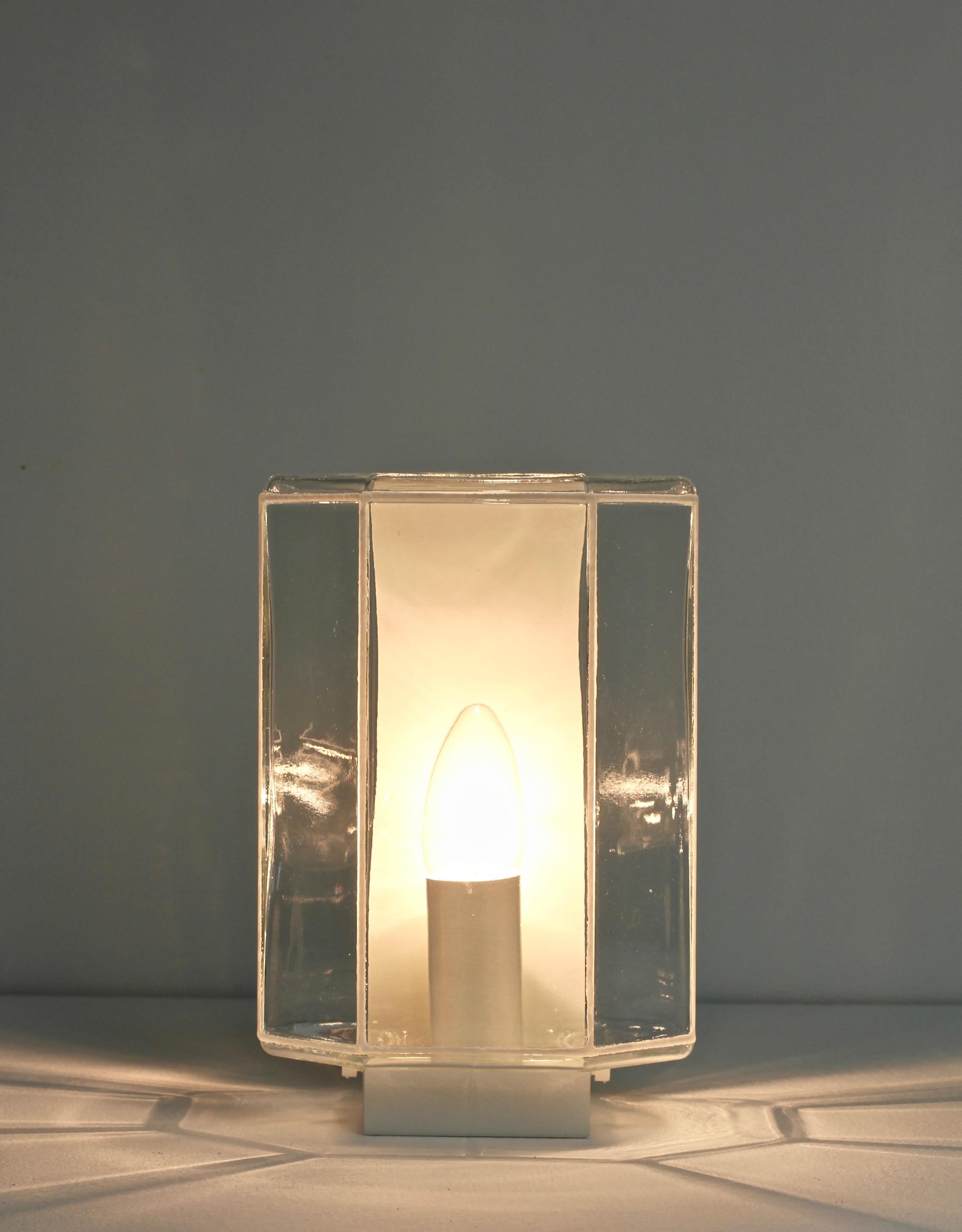 20th Century 1 of 3 1970s Minimalist White and Clear Glass Wall Lights by Glashütte Limburg