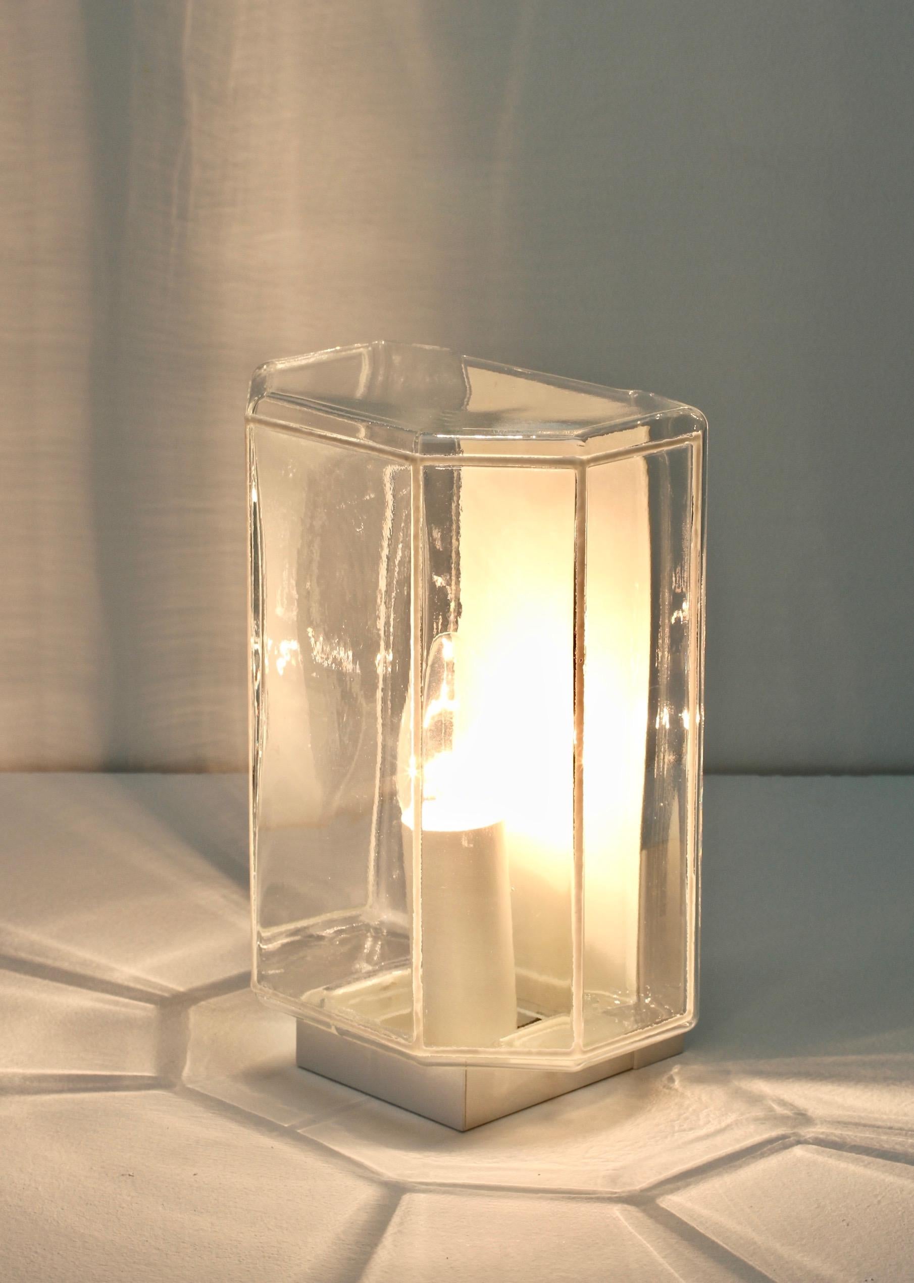 1 of 3 1970s Minimalist White and Clear Glass Wall Lights by Glashütte Limburg 1